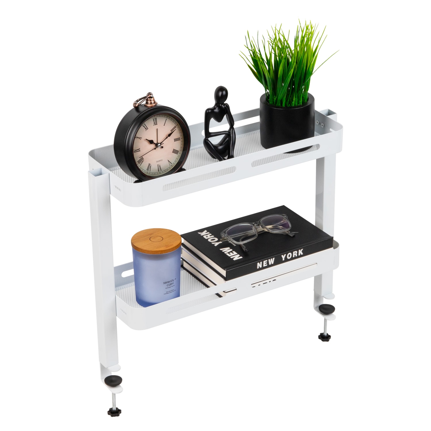 Mind Reader 2-Tier Desk Organizer With Clamp/Accessory Shelf, 15-1/2inH x 5-3/4inW x 18-1/4inD, White