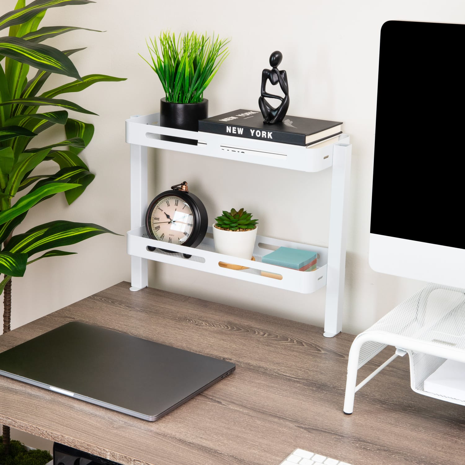 Mind Reader 2-Tier Desk Organizer With Clamp/Accessory Shelf, 15-1/2inH x 5-3/4inW x 18-1/4inD, White - Image 3