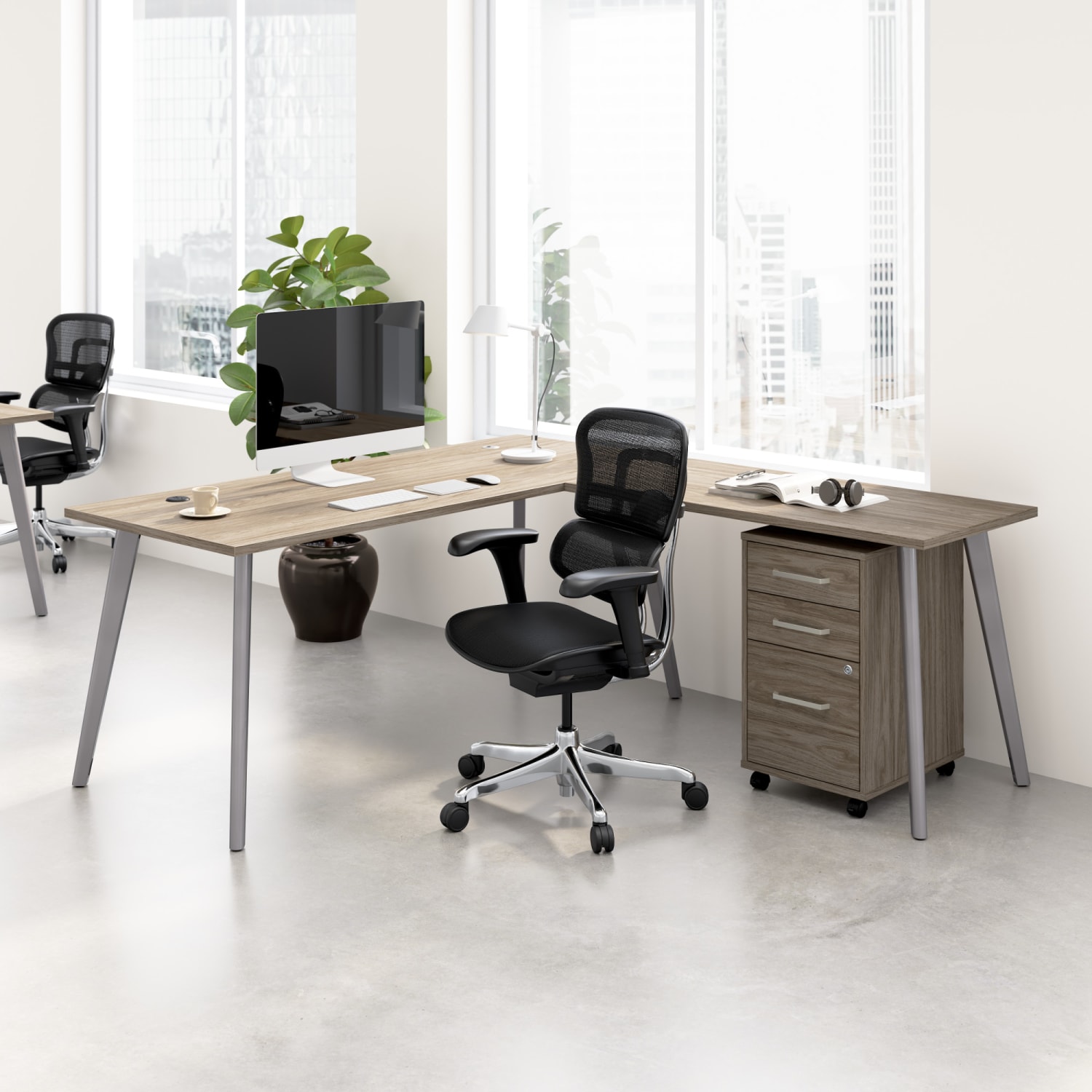 WorkPro Motiva 72inW Modern L Shaped Office Desk With Rolling File Cabinet, Modern Hickory, Standard Delivery - Image 3