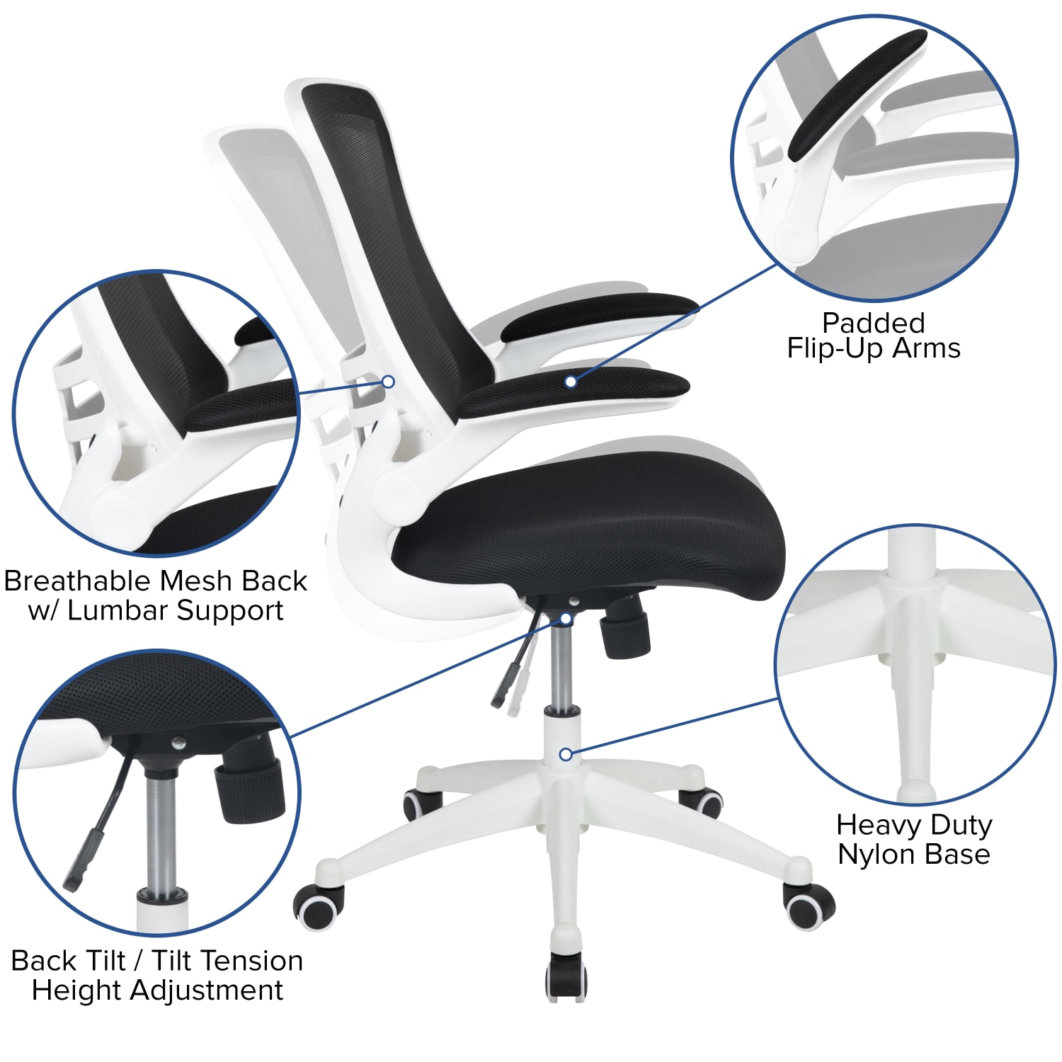 Flash Furniture Mesh MidBack Swivel Task Chair With FlipUp Arms BlackWhite PopularChairscom Flash Furniture Mesh Mid Back Swivel Task Chair With Flip Up Arms BlackWhite PopularChairscom