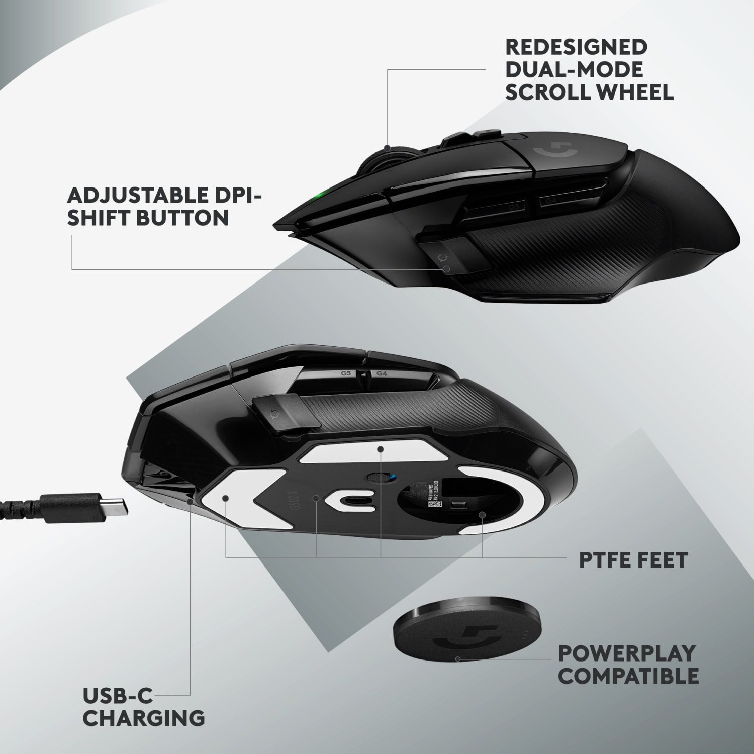 Logitech G LIGHTSPEED G502 X Gaming Mouse - Optical - Wireless - Black - USB - 25600 dpi - Scroll Wheel - Image 6