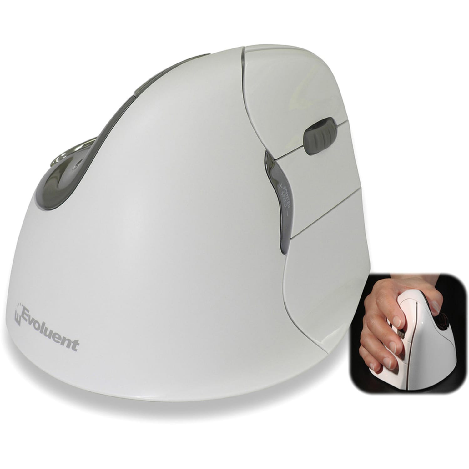 Evoluent VerticalMouse 4 Right Bluetooth Technology (NO DONGLE REQUIRED) - Optical - Wireless - Bluetooth Technology (NO DONGLE REQUIRED) - White - 2600 dpi - Scroll Wheel - 6 Button(s) - Right-handed Only - Image 3