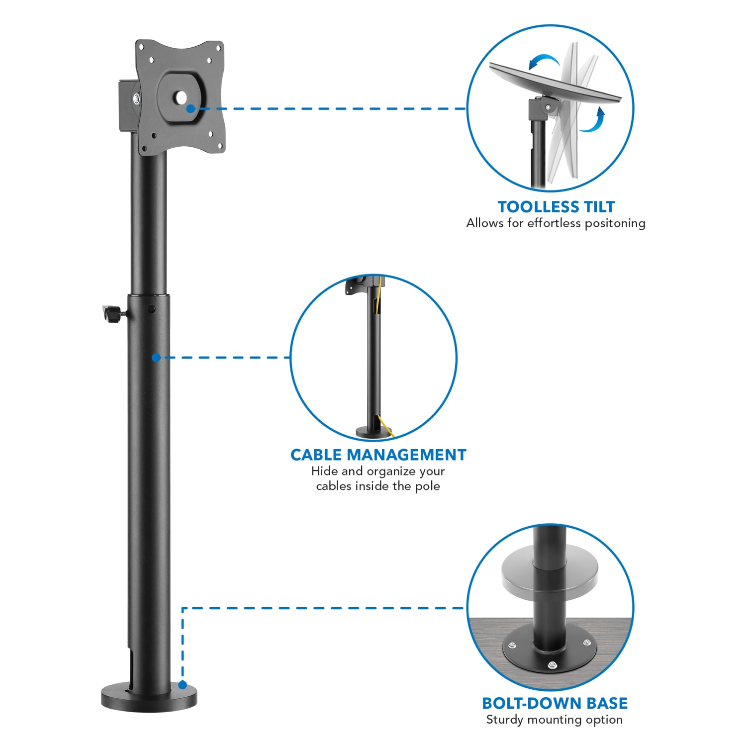 Mount-It! MI-3796 Height-Adjustable POS Retail Monitor Mount, Black - Image 5