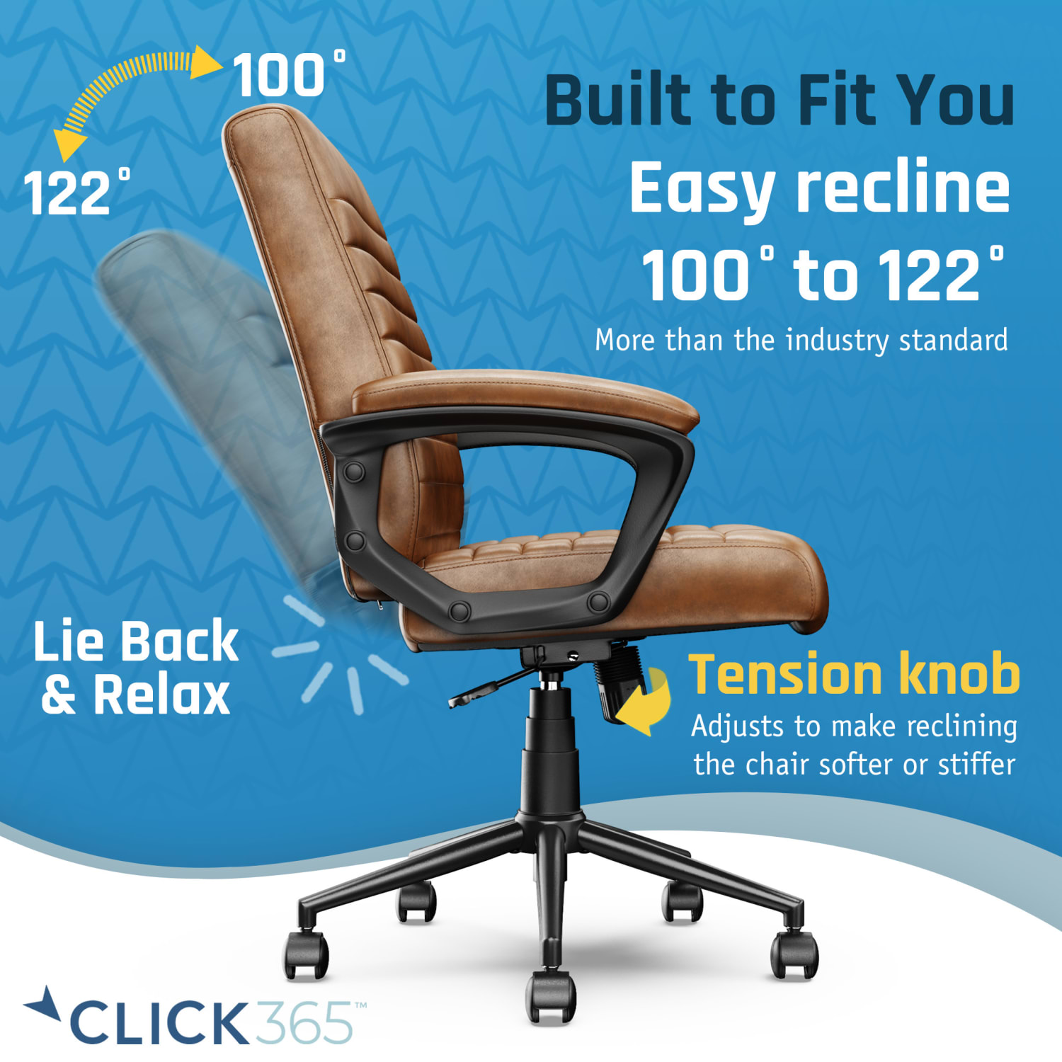 Click365 Transform 30 Ergonomic Vegan Leather Mid Back Managers Chair Cognac PopularChairscom
