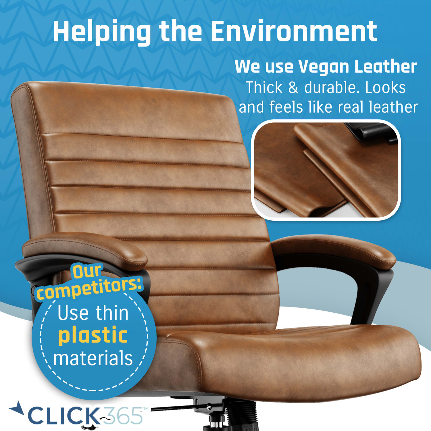Click365 Transform 30 Ergonomic Vegan Leather Mid Back Managers Chair Cognac PopularChairscom