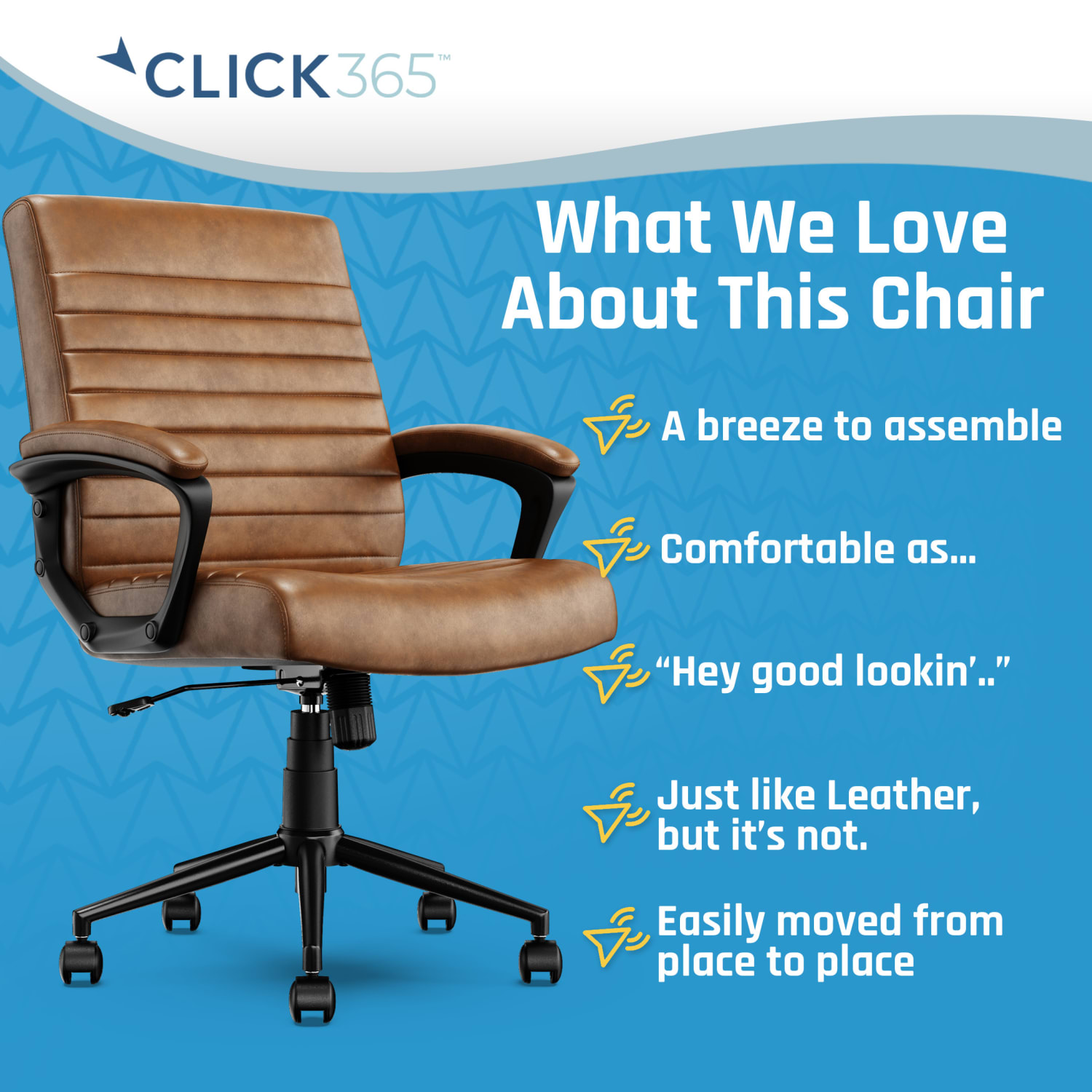 Click365 Transform 30 Ergonomic Vegan Leather Mid Back Managers Chair Cognac PopularChairscom