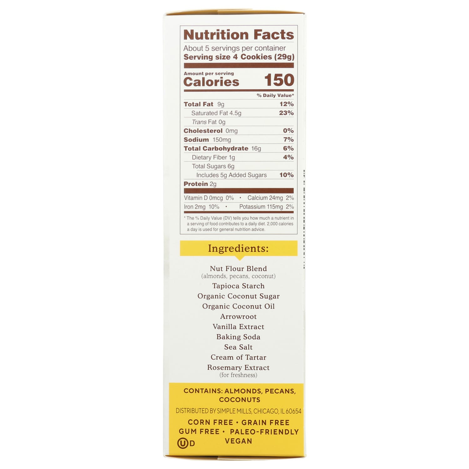 Simple Mills Crunchy Cookies, Toasted Pecan, 5.5 Oz, Total Qty 6 - Image 3
