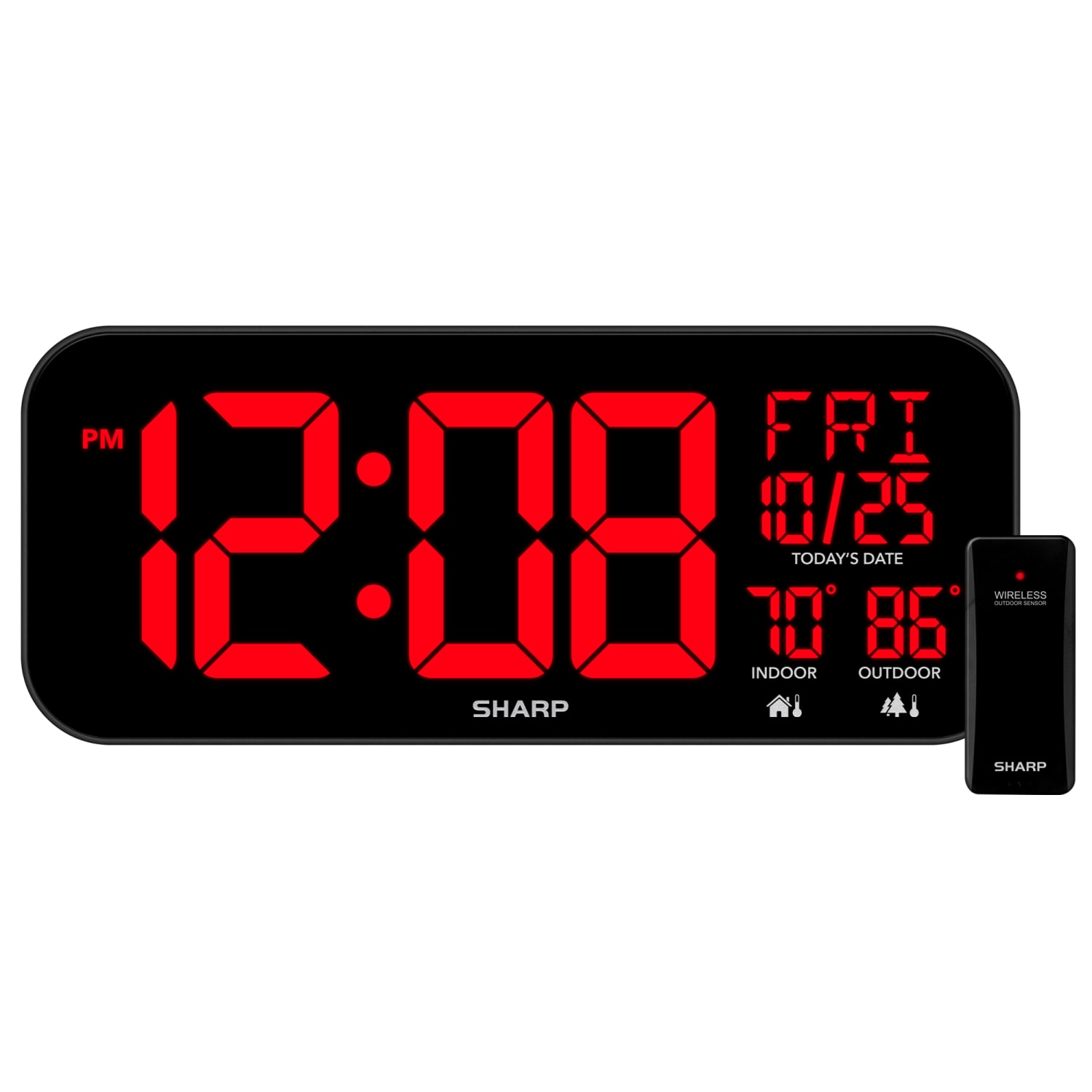 Sharp Jumbo 4ft" LED Wall Clock with Indoor/Outdoor Temperature and Calendar Display, 5-7/8inH x 1inW x 14inD, Black - Image 3
