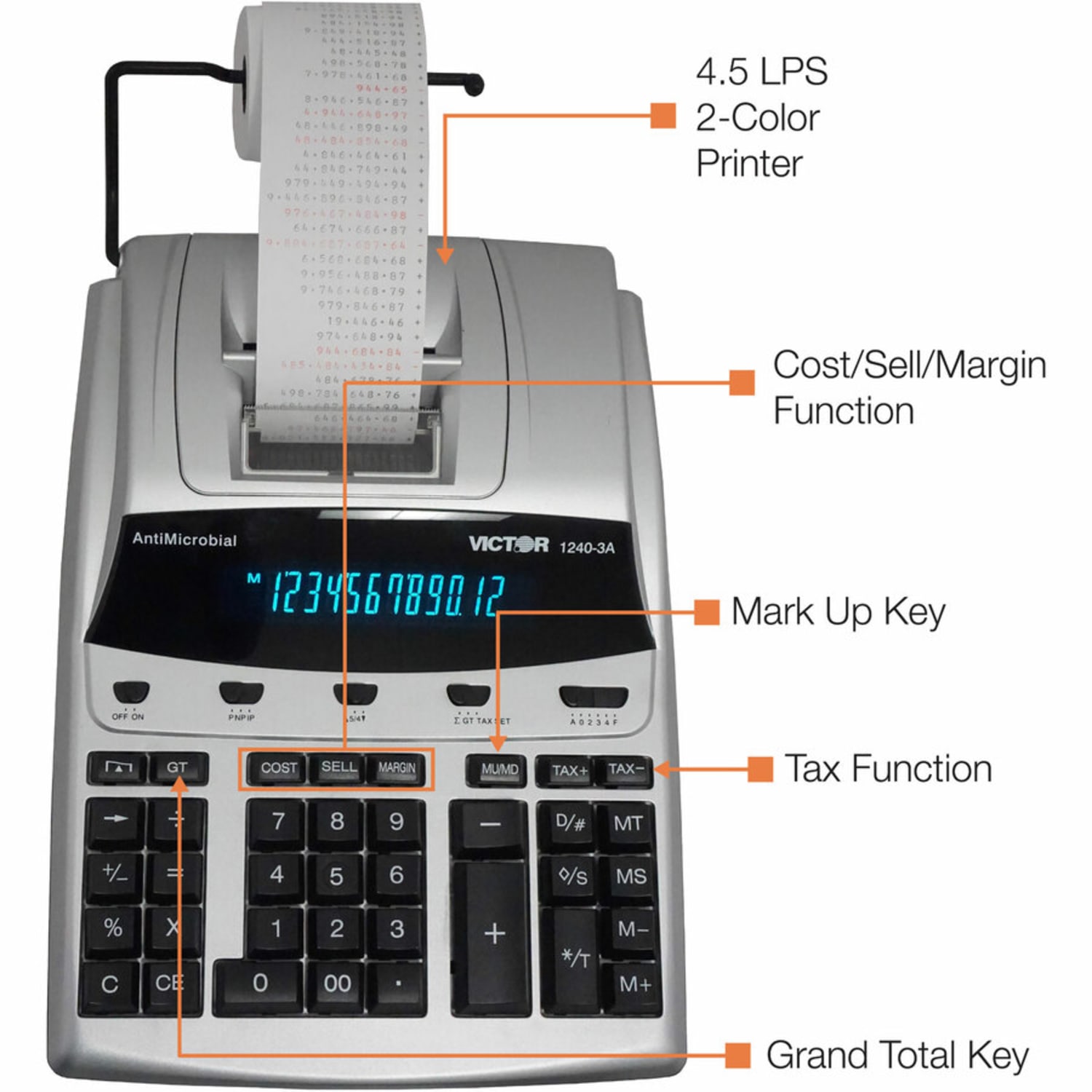 Victor 1240-3A 12-Digit Heavy-Duty Commercial Printing Calculator With Antimicrobial Protection - Image 5
