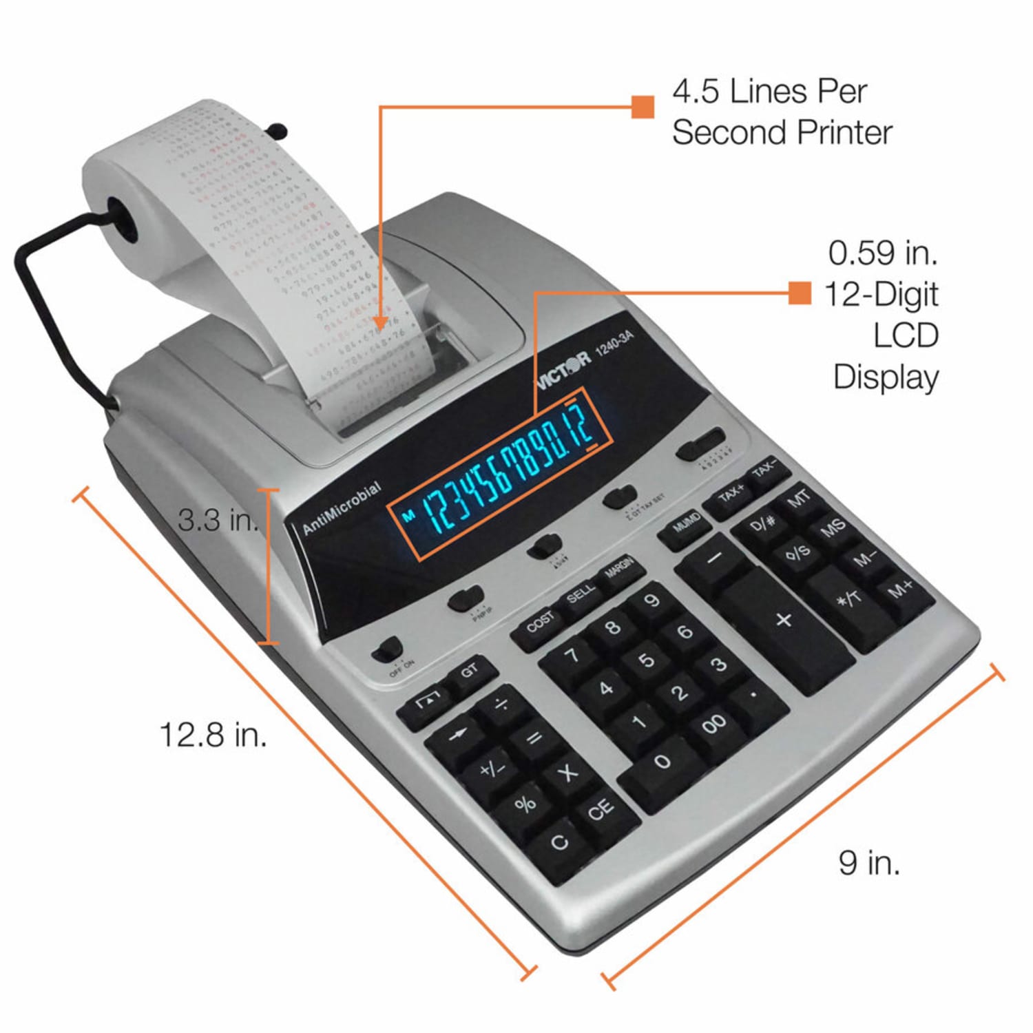 Victor 1240-3A 12-Digit Heavy-Duty Commercial Printing Calculator With Antimicrobial Protection - Image 6
