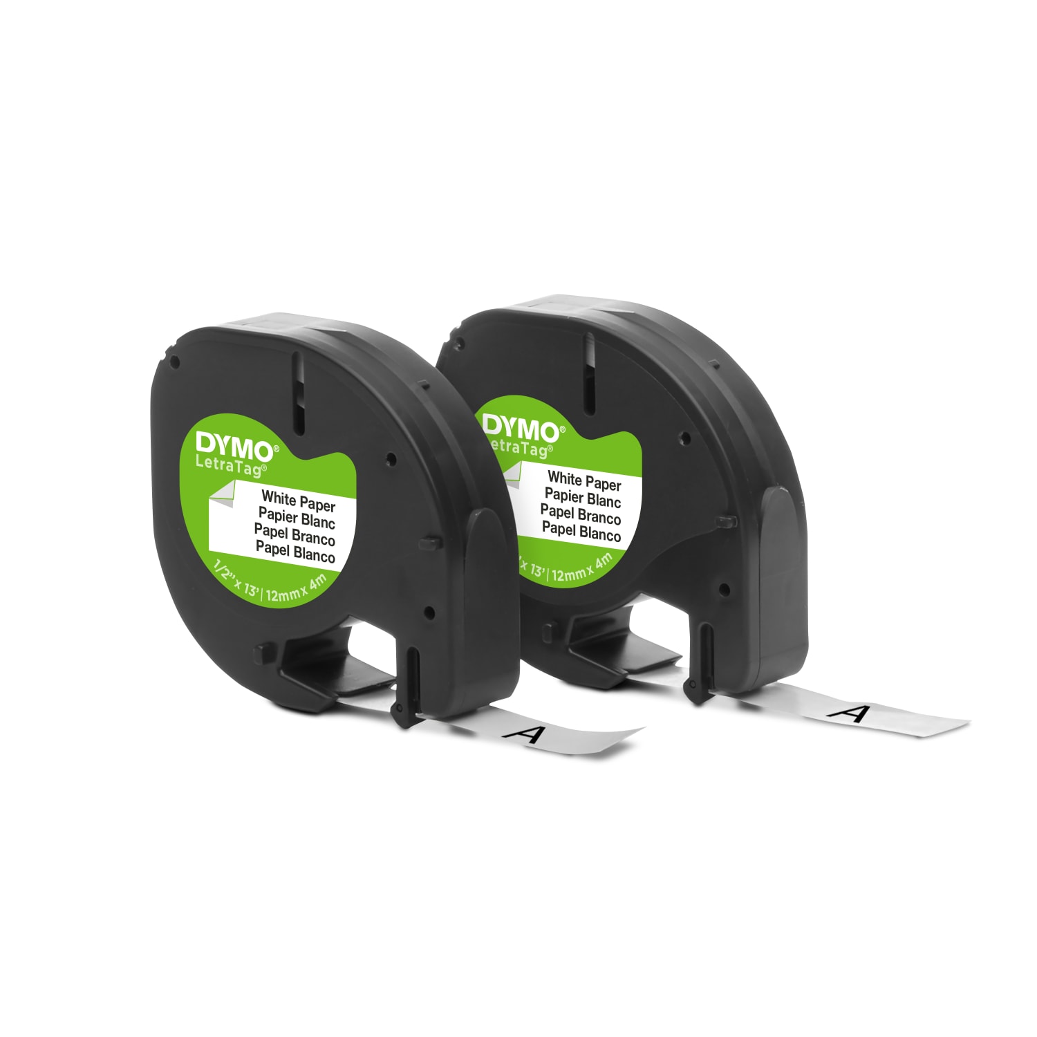 DYMO LT 10697 Black-On-White Tape, 0.5in x 13ft, Pack Of 2 - Image 3