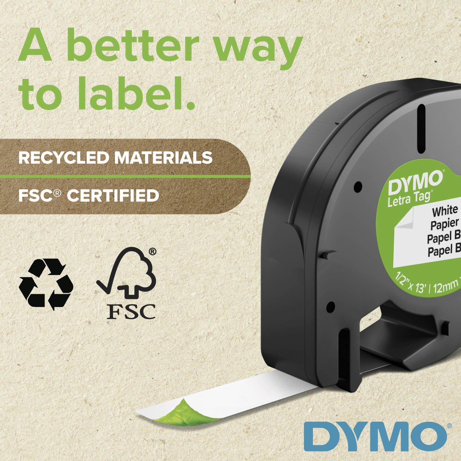 DYMO LT 10697 Black-On-White Tape, 0.5in x 13ft, Pack Of 2 - Image 5