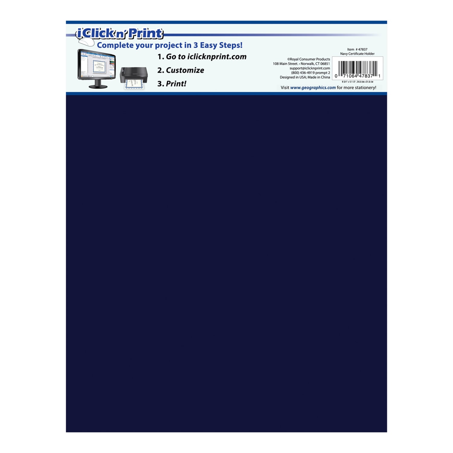 Geographics Recycled Certificate Holder - Navy - 30% Recycled - 5 / Pack - Image 4