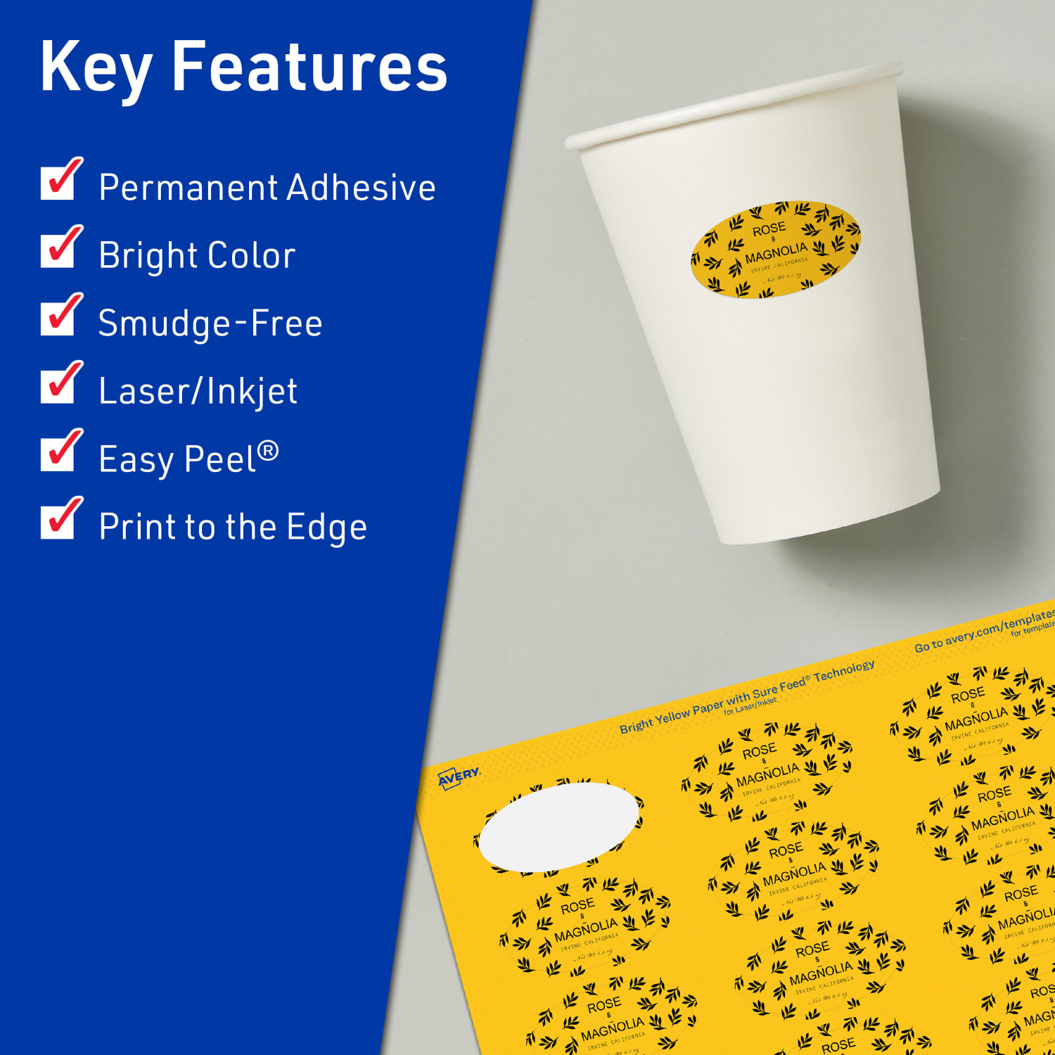 Avery Print-To-The-Edge Labels With Sure Feed Technology And Easy Peel, 94054-BYP80, Oval, 1-1/8in x 2-1/4in, Matte Bright Yellow, Pack of 1680 - Image 3