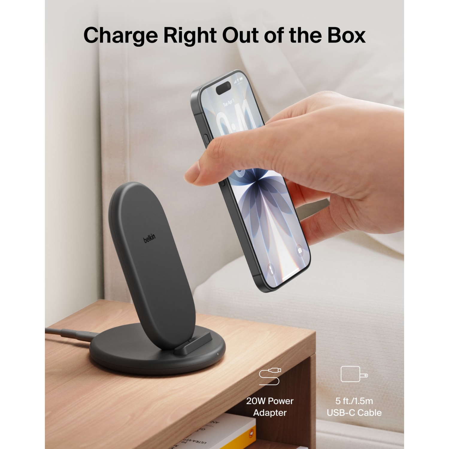 Belkin BoostCharge Wireless Charging Stand With 20W USB-C, Black, WIB006TTBK - Image 5