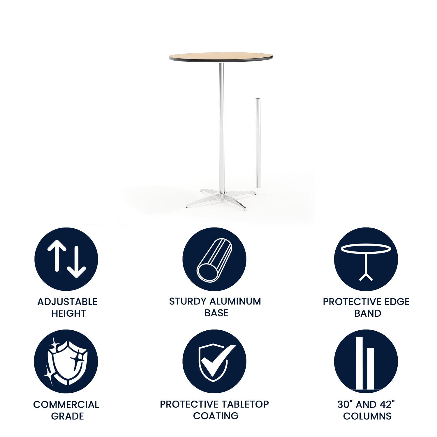 Flash Furniture 30ft" Round Wood Cocktail Table with 30ft" and 42ft" Columns, Natural - Image 3