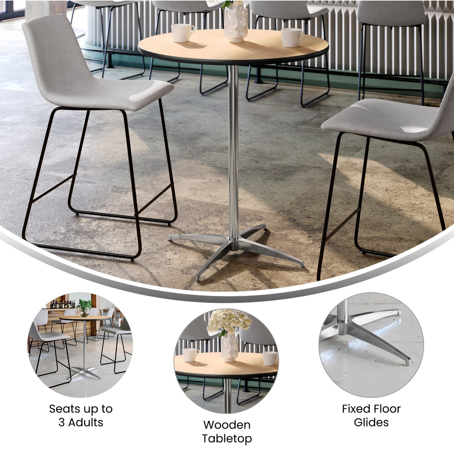 Flash Furniture 30ft" Round Wood Cocktail Table with 30ft" and 42ft" Columns, Natural - Image 5