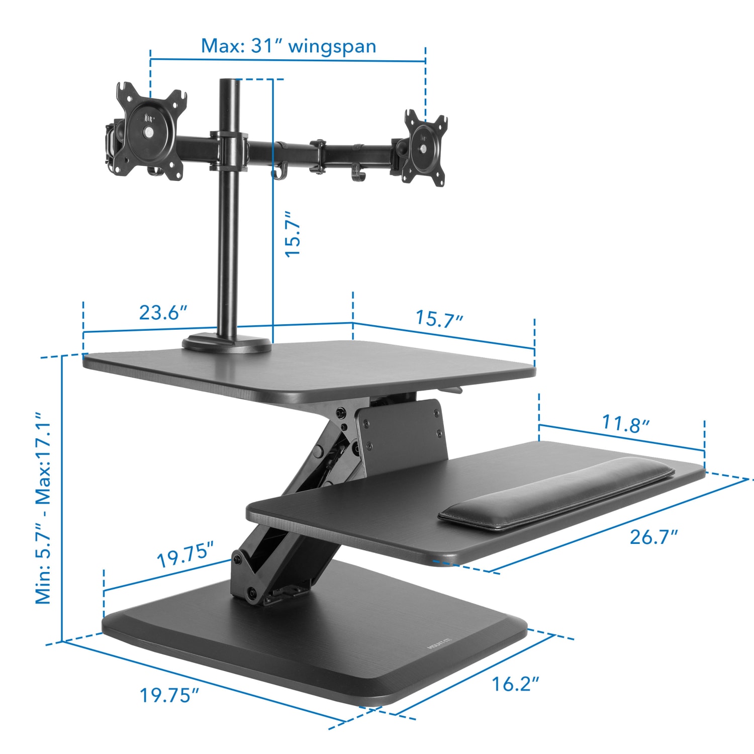 Mount-It! MI-7914 31inW Sit-Stand Standing Desk Converter With Dual Monitor Mount Combo, Black - Image 4