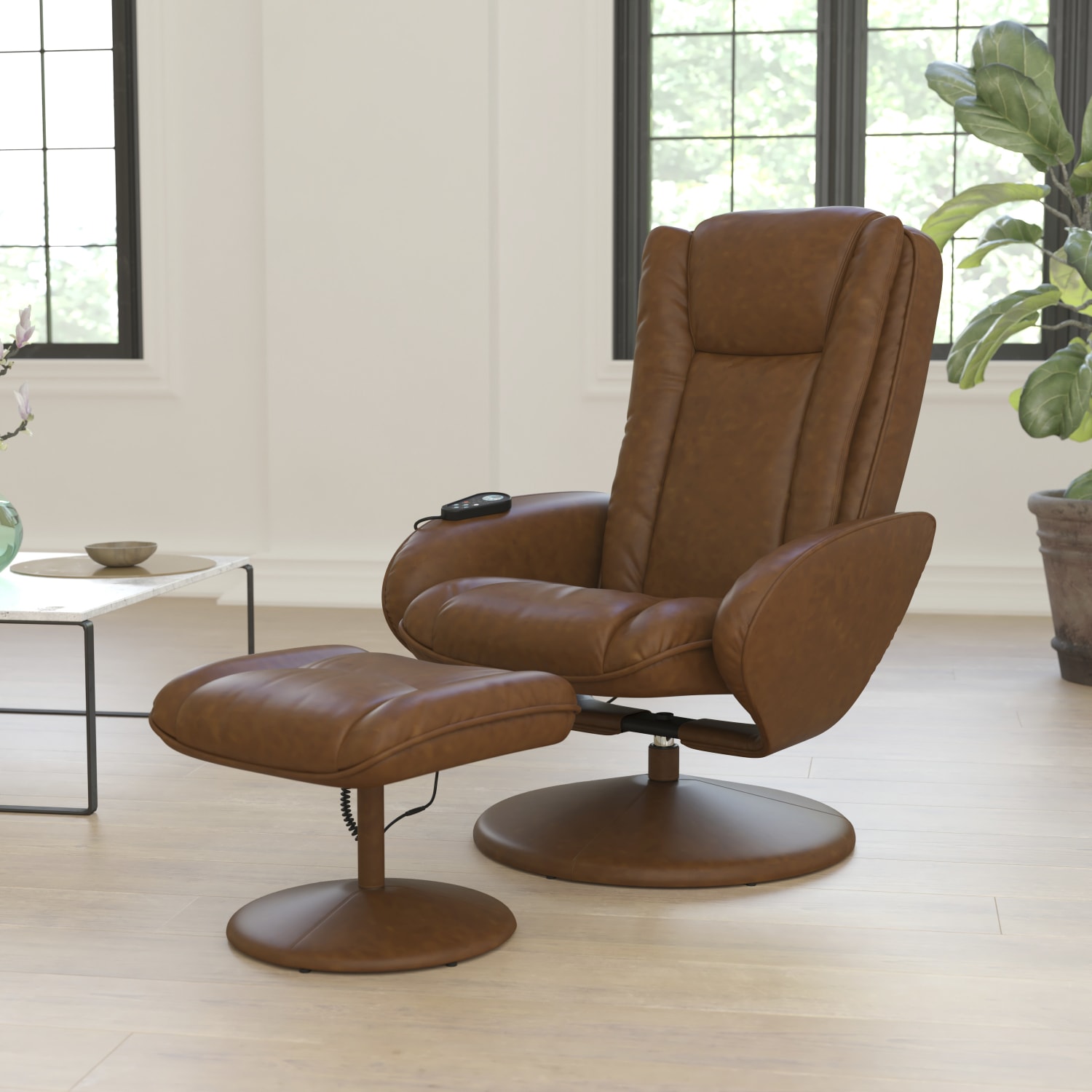 Flash Furniture Multi-Position Heated Massage Recliner And Ottoman, Brown