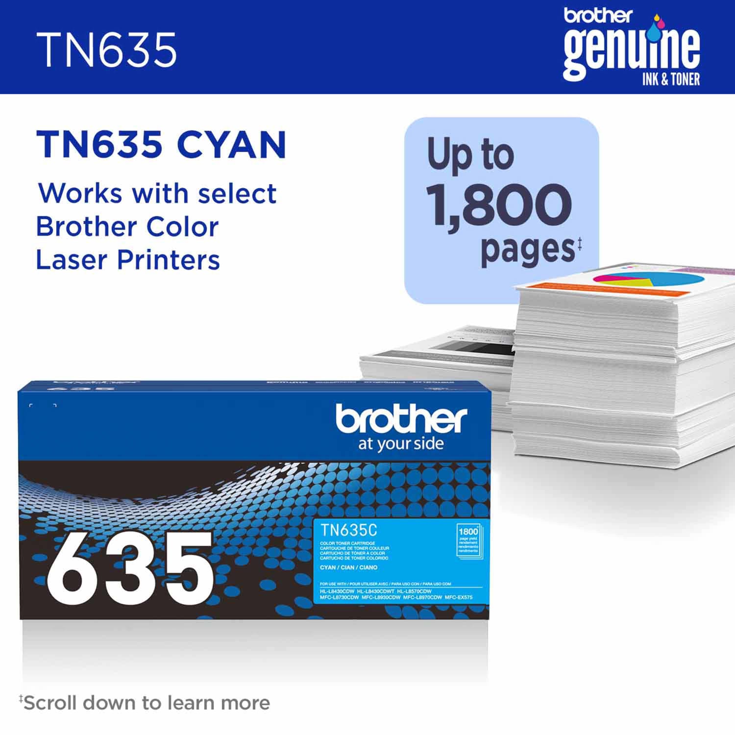 Brother TN635 Cyan Standard Yield Toner Cartridge (TN635C) - Image 3