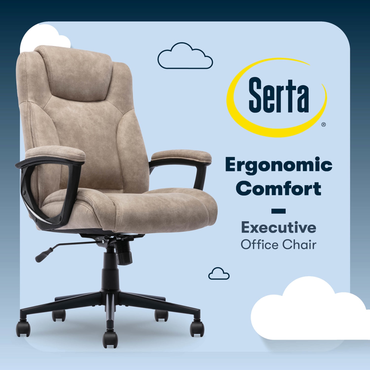 Serta Comfort Eco Ergonomic Velvet Mid-Back Office Chair, Light Brown - Image 3