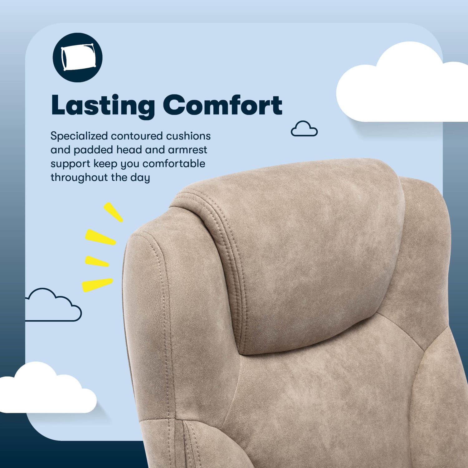 Serta Comfort Eco Ergonomic Velvet Mid-Back Office Chair, Light Brown - Image 6