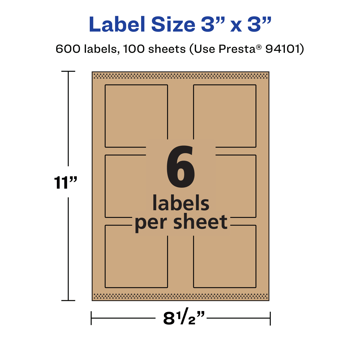 Avery Kraft Permanent Labels With Sure Feed, 94101-KMP100, Square, 3in x 3in, Brown, Pack Of 600 - Image 6