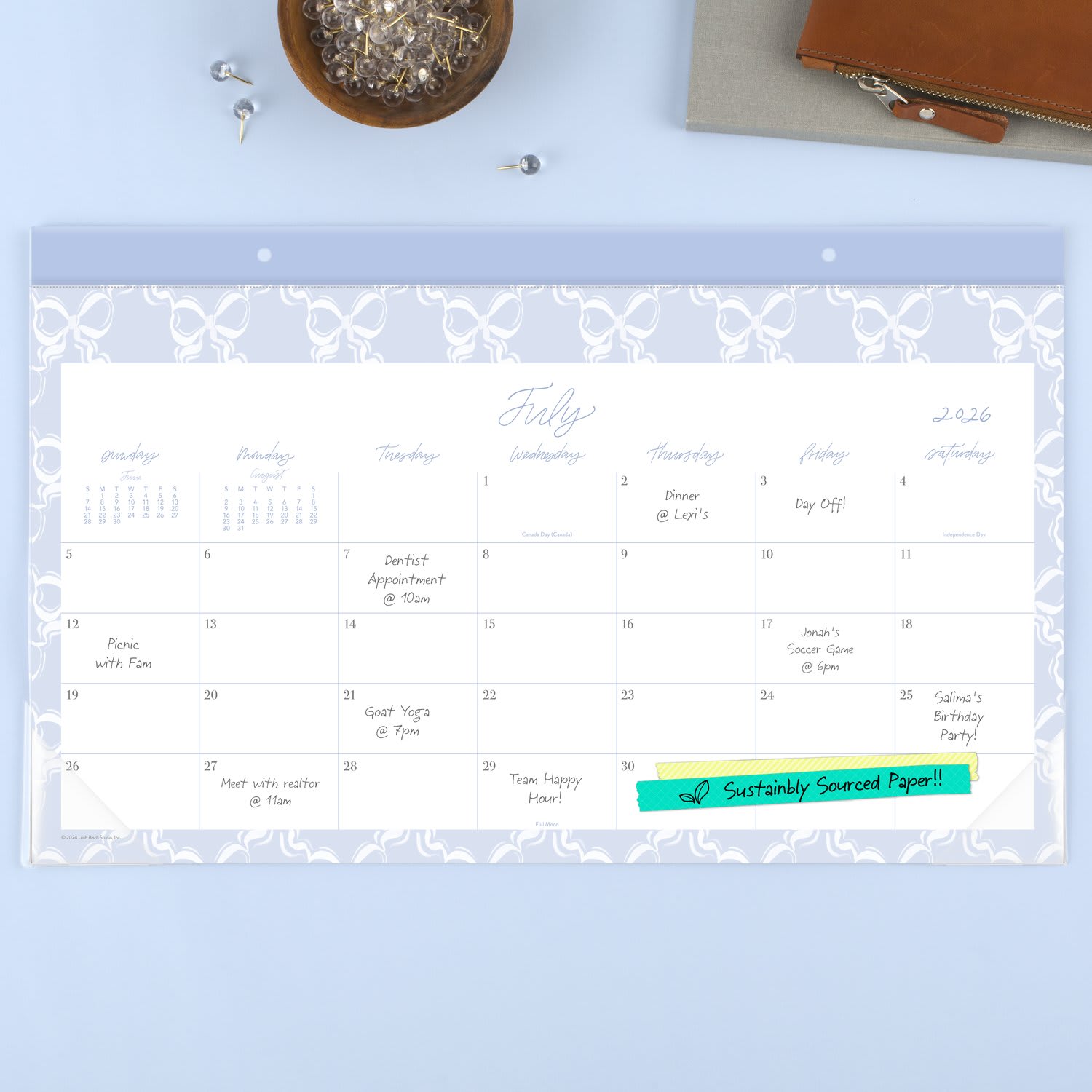 Leah Bisch for Mead Cambridge Academic 2026-2027 Monthly Desk Pad Calendar, Bow Trellis, Compact, 17 3/4in x 11in - Image 3
