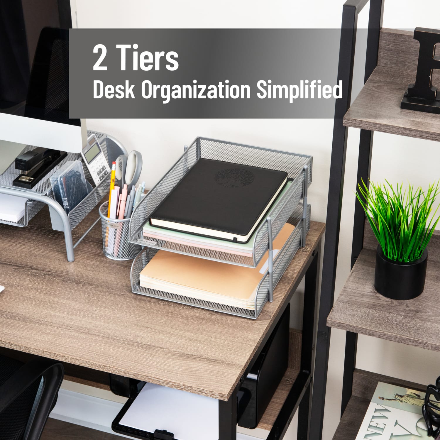 Mind Reader 2-Tier Metal Stackable Paper Tray, 7-1/2inH x 10-1/2inW x 13-1/4inD, Silver - Image 3