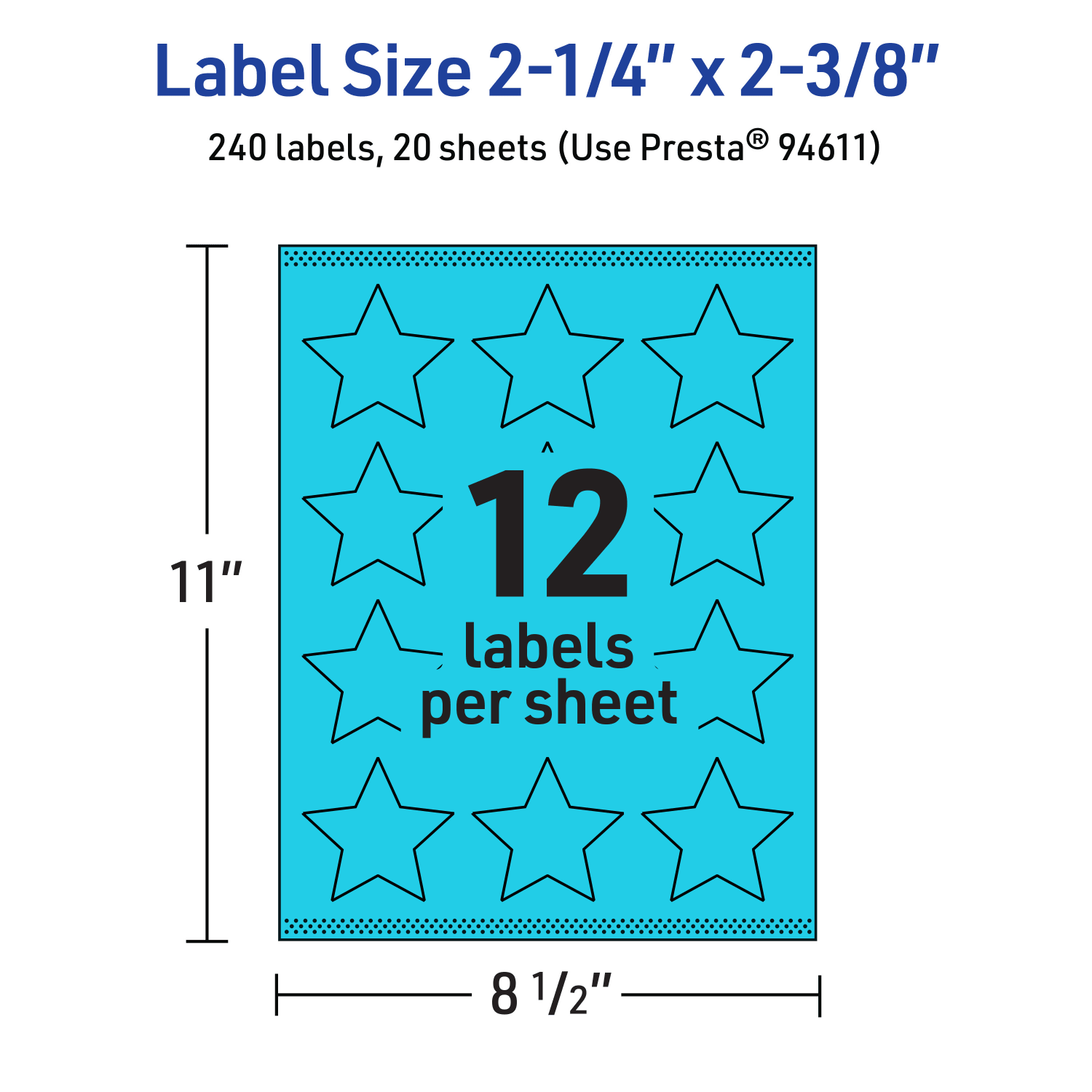 Avery Print-To-The-Edge Labels With Sure Feed Technology, 94611-BBP20, Star, 2-1/4in x 2-3/8in, Matte Bright Blue, Pack of 240 - Image 6