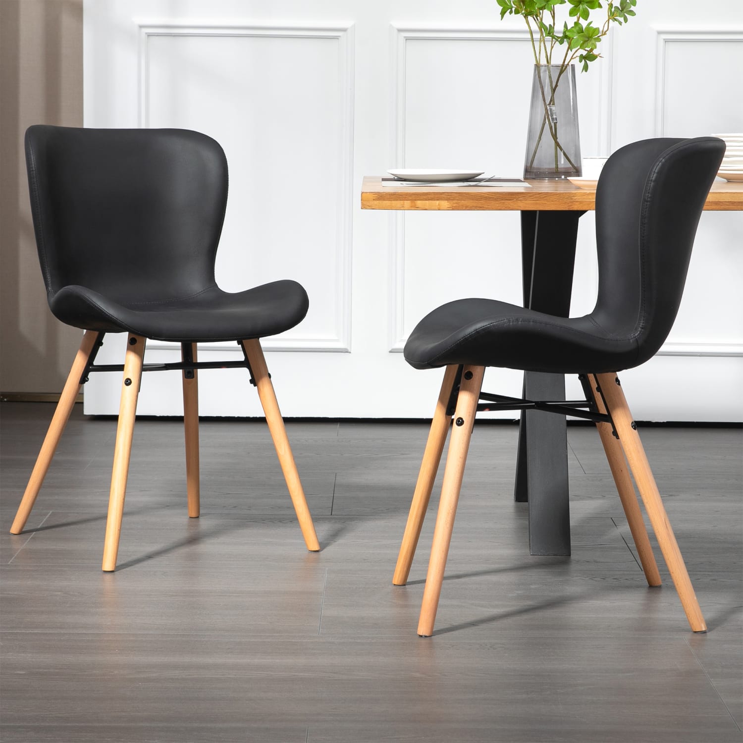 Glamour Home Banks Faux Leather Dining Accent Chairs, Black/Natural, Set Of 2 Chairs - Image 3