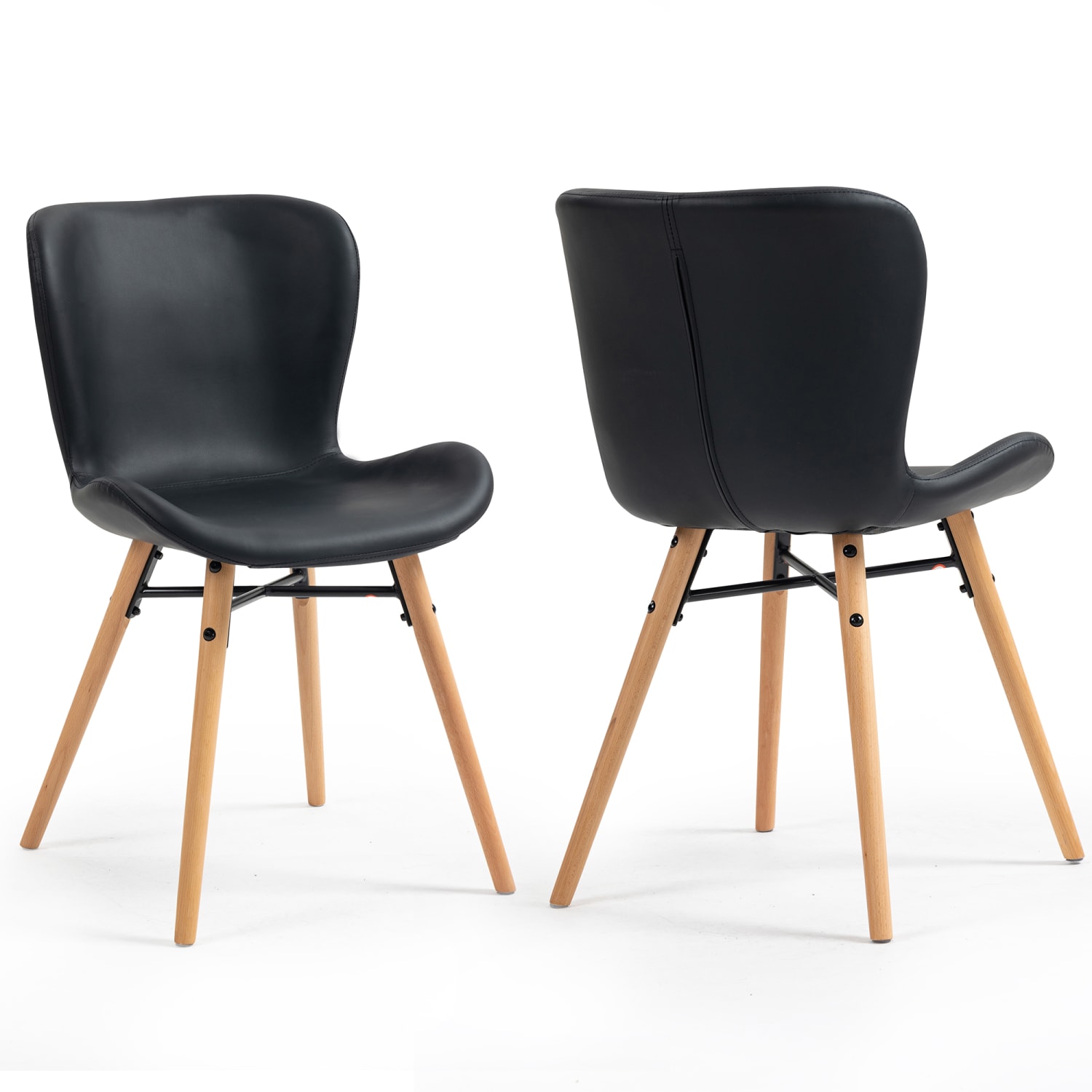 Glamour Home Banks Faux Leather Dining Accent Chairs, Black/Natural, Set Of 2 Chairs - Image 4