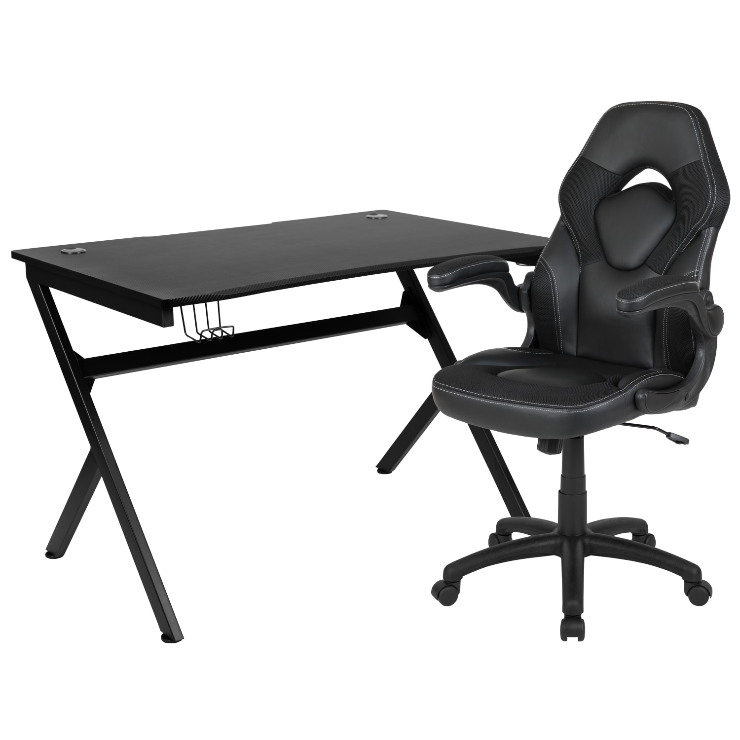 Flash Furniture Gaming Desk And Racing Chair Set With Cup Holder, Headphone Hook & 2 Wire Management Holes, Black - Image 3