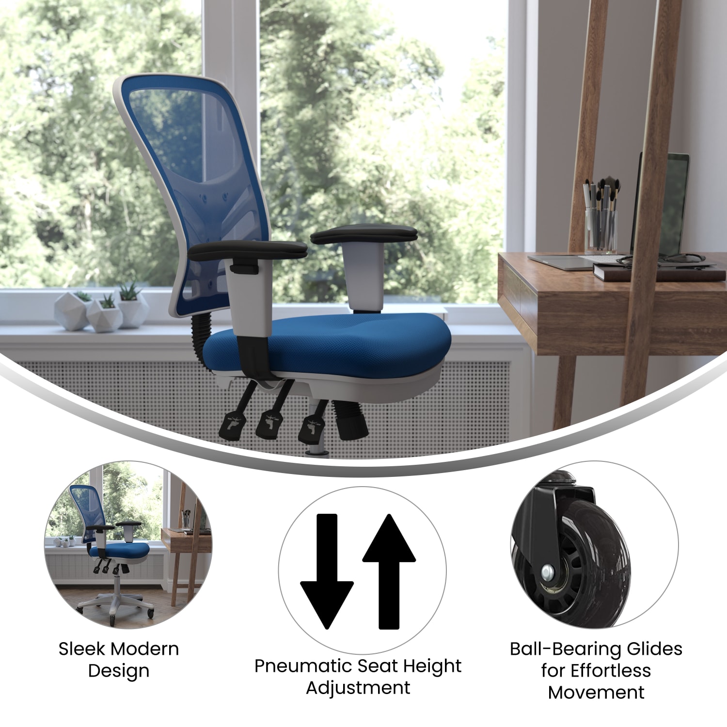 Flash Furniture Nicholas Ergonomic Mesh Mid Back Multifunction Executive Swivel Office Chair BlueWhite PopularChairscom