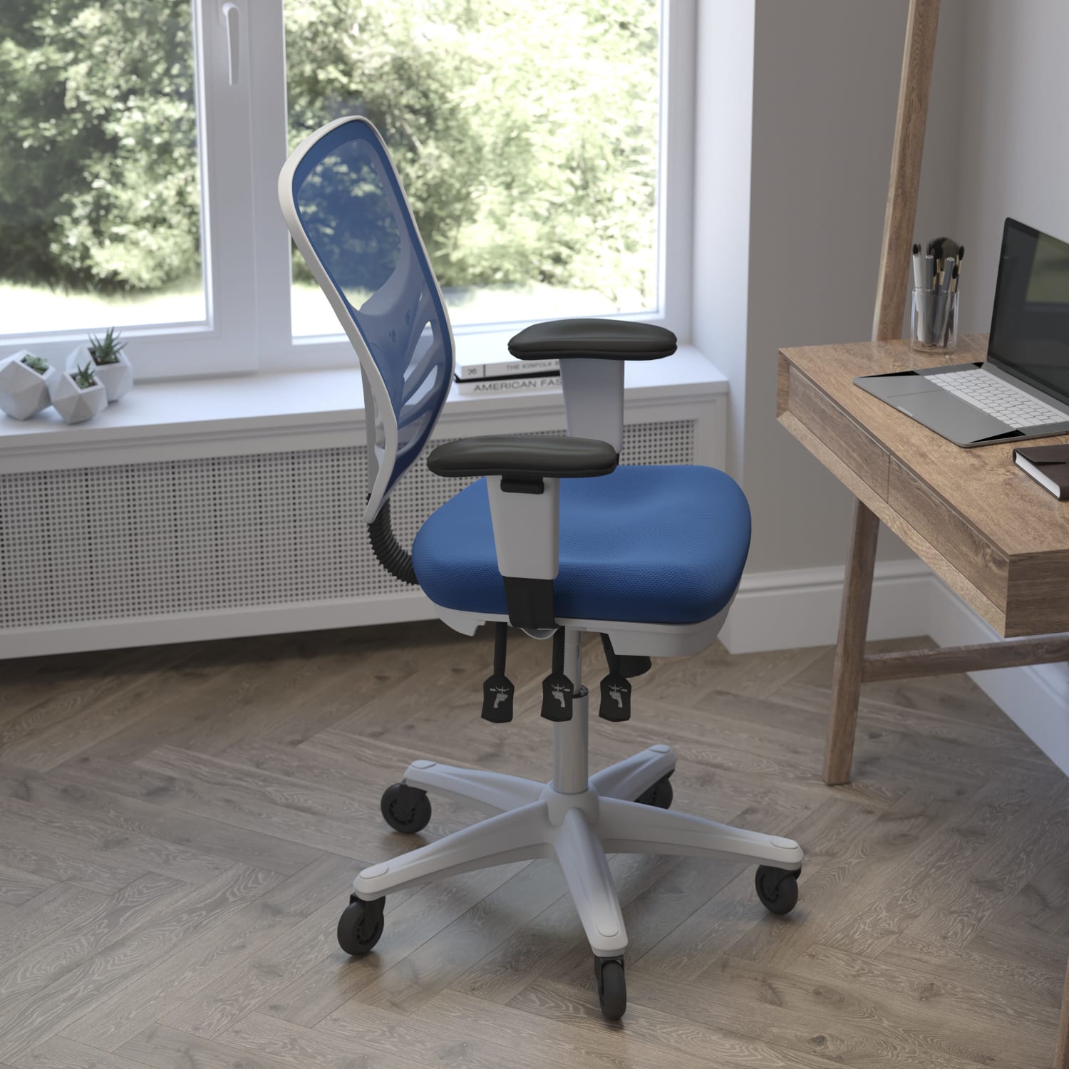 Flash Furniture Nicholas Ergonomic Mesh Mid Back Multifunction Executive Swivel Office Chair BlueWhite PopularChairscom