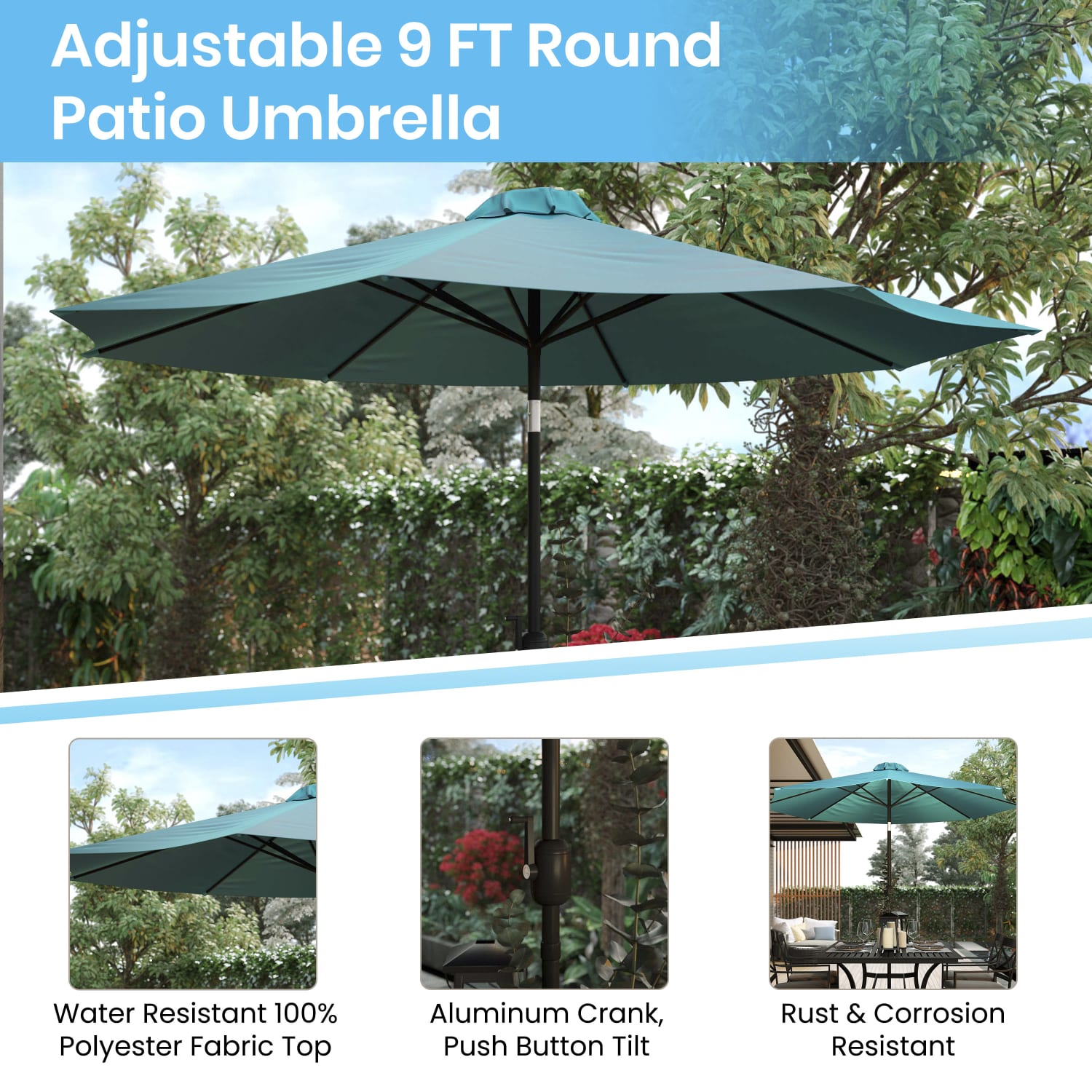 Flash Furniture Lark 3-Piece Outdoor Patio Table Set, 29-1/2inH x 35-1/4inW x 35-1/4inD, Teal - Image 6