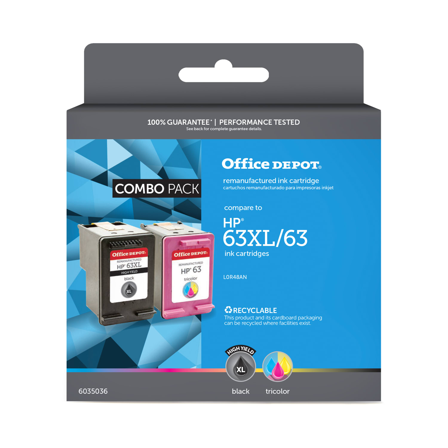 Office Depot Remanufactured Black And Tri-Color High-Yield Ink Cartridge Replacement For HP 63XL, 63, Pack Of 2, OD63XLK63C