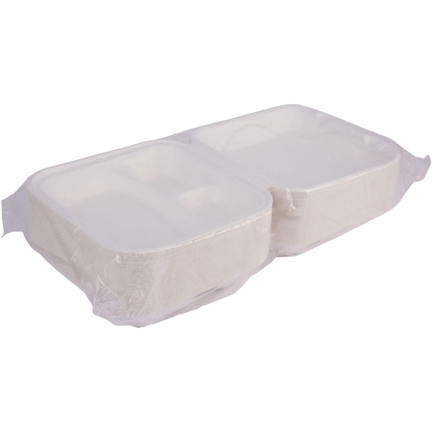 Eco-Products Vanguard Renewable & Compostable Sugarcane Clamshells, 3-Compartment, 9in x 9in x 3in, White, Case Of 200 Clamshells - Image 5