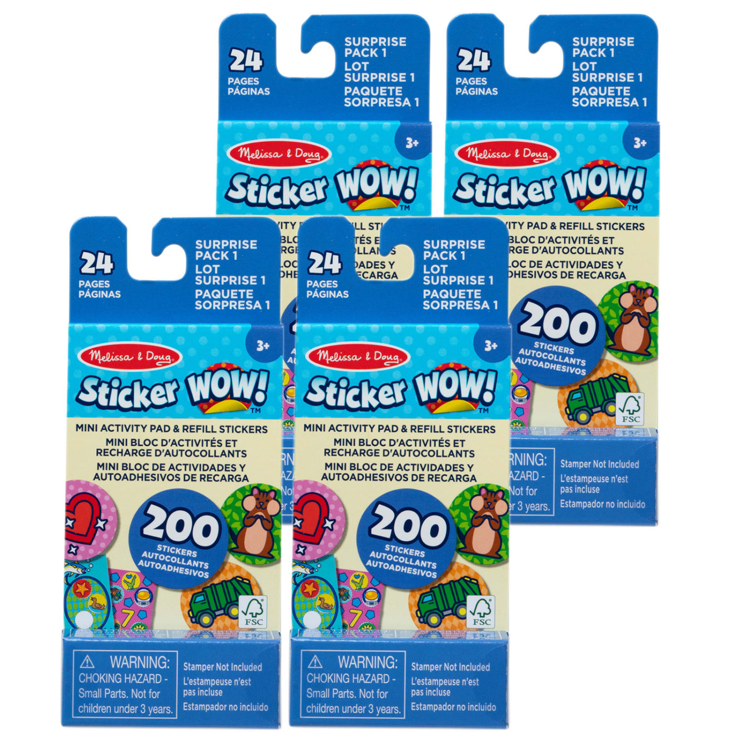Melissa & Doug Sticker WOW! Mini Activity Pad with Refill Stickers, Surprise Pack 1, 200 Stickers Per Set, 4 Sets