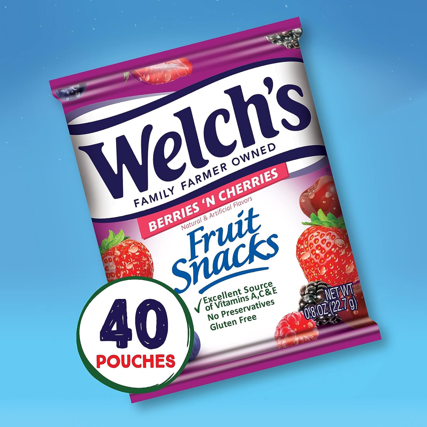 Welchs Fruit Snacks, Berries N Cherries, 0.8 Oz, Box Of 40 Packages - Image 3