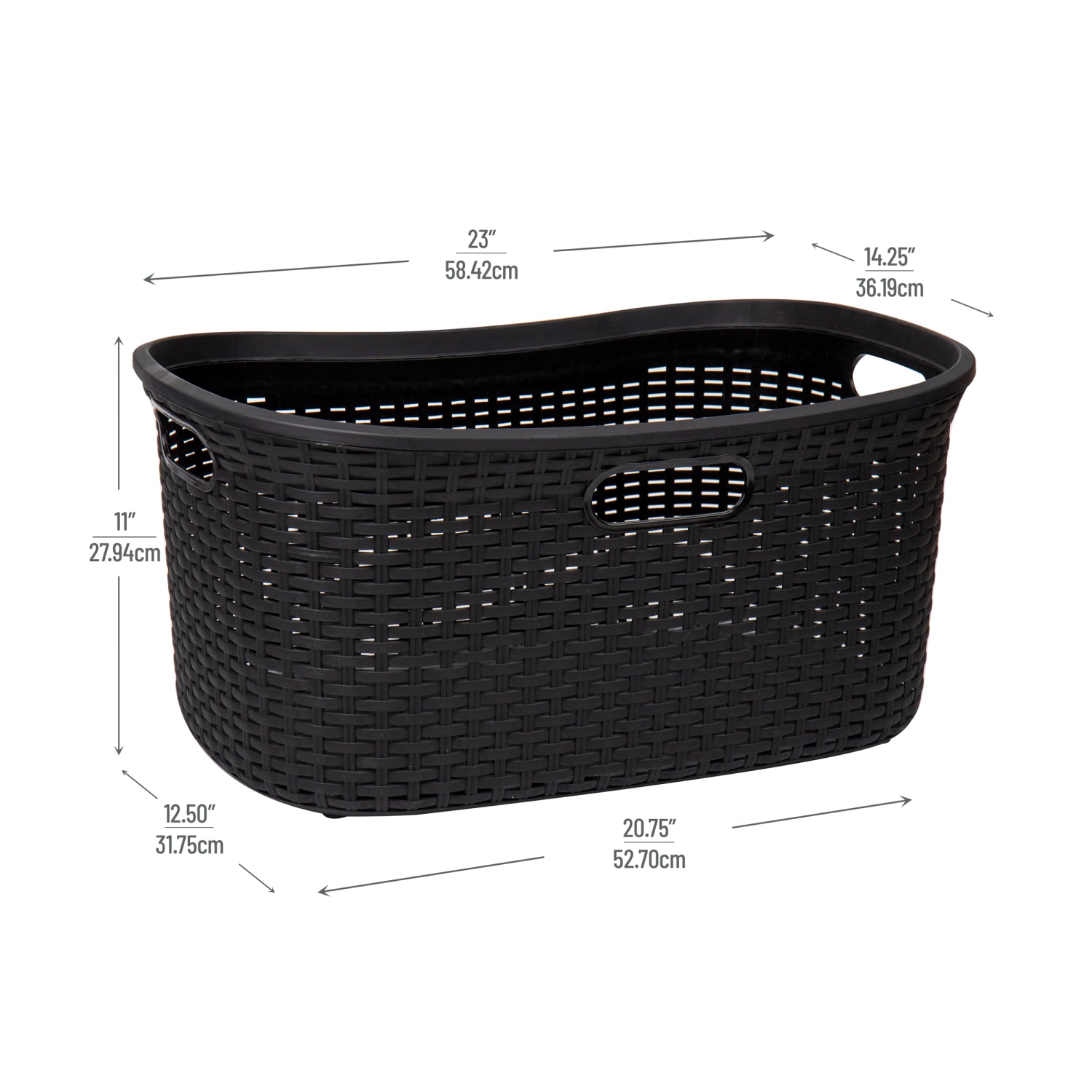 Mind Reader 40L Plastic Laundry Basket Clothes Hamper, 11in H x 14-1/2in W x 23in L, Black, Set of 2 - Image 4