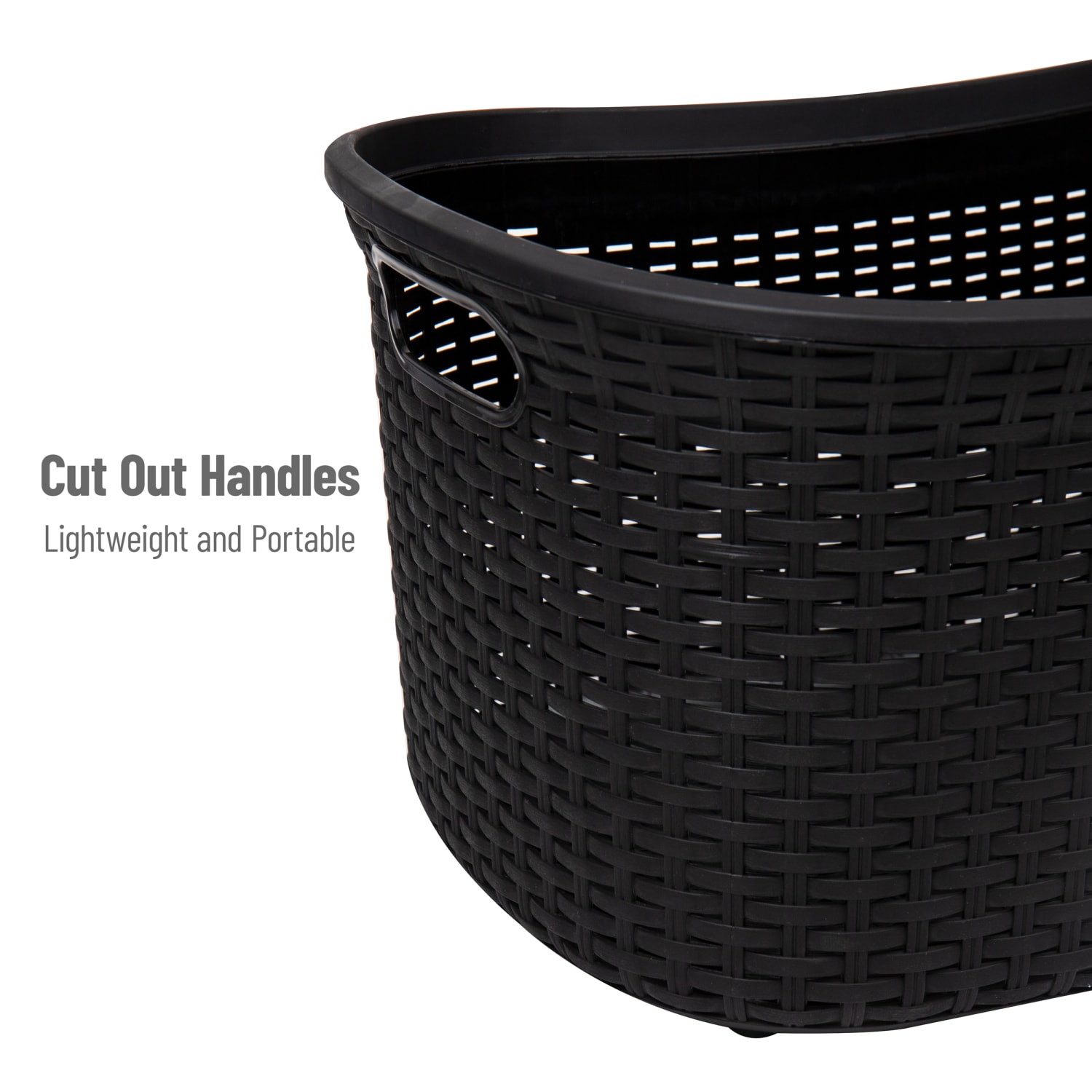 Mind Reader 40L Plastic Laundry Basket Clothes Hamper, 11in H x 14-1/2in W x 23in L, Black, Set of 2 - Image 5