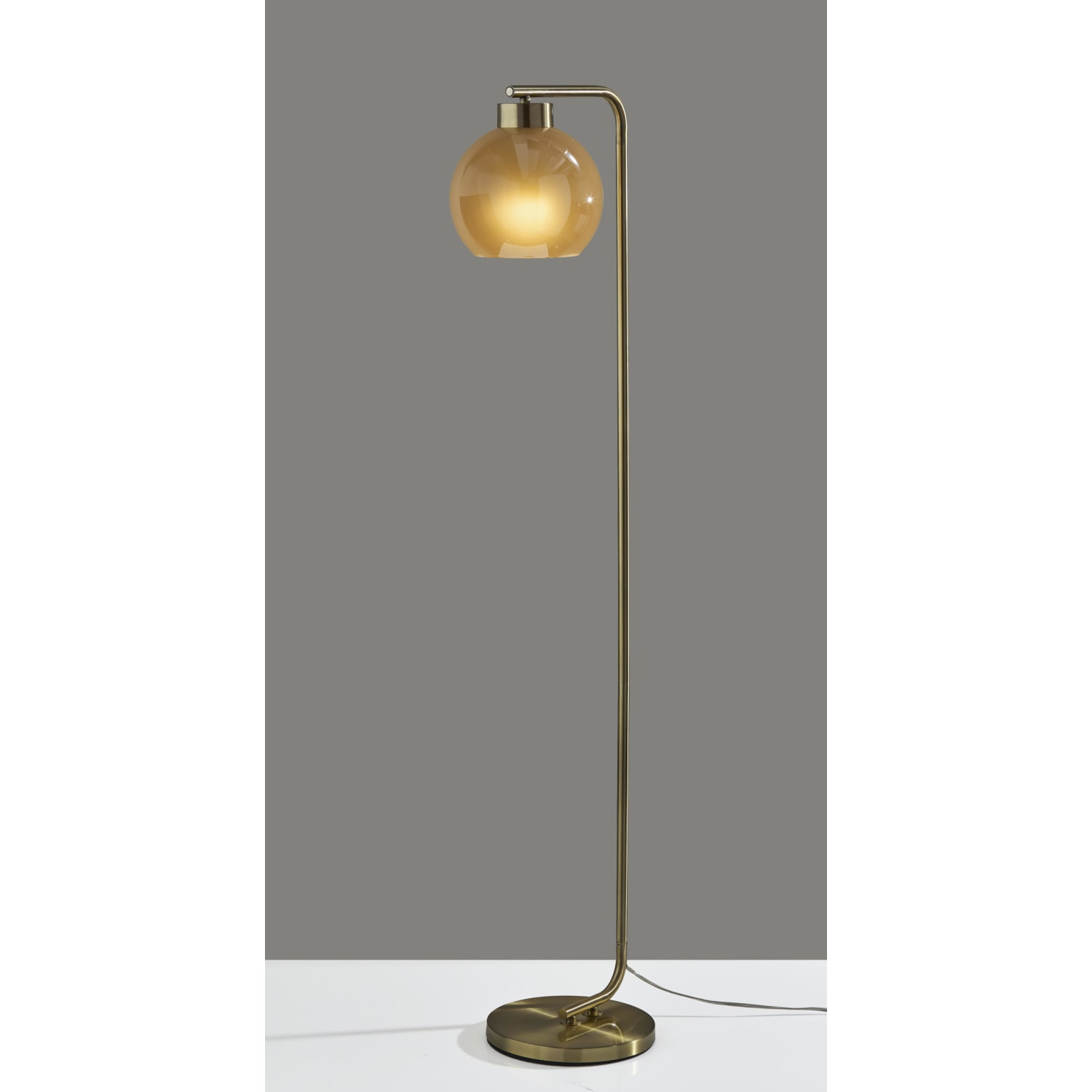 Adesso Atticus Floor Lamp, 59inH, Amber Glosted Glass Shade/Antique Brass Base - Image 6