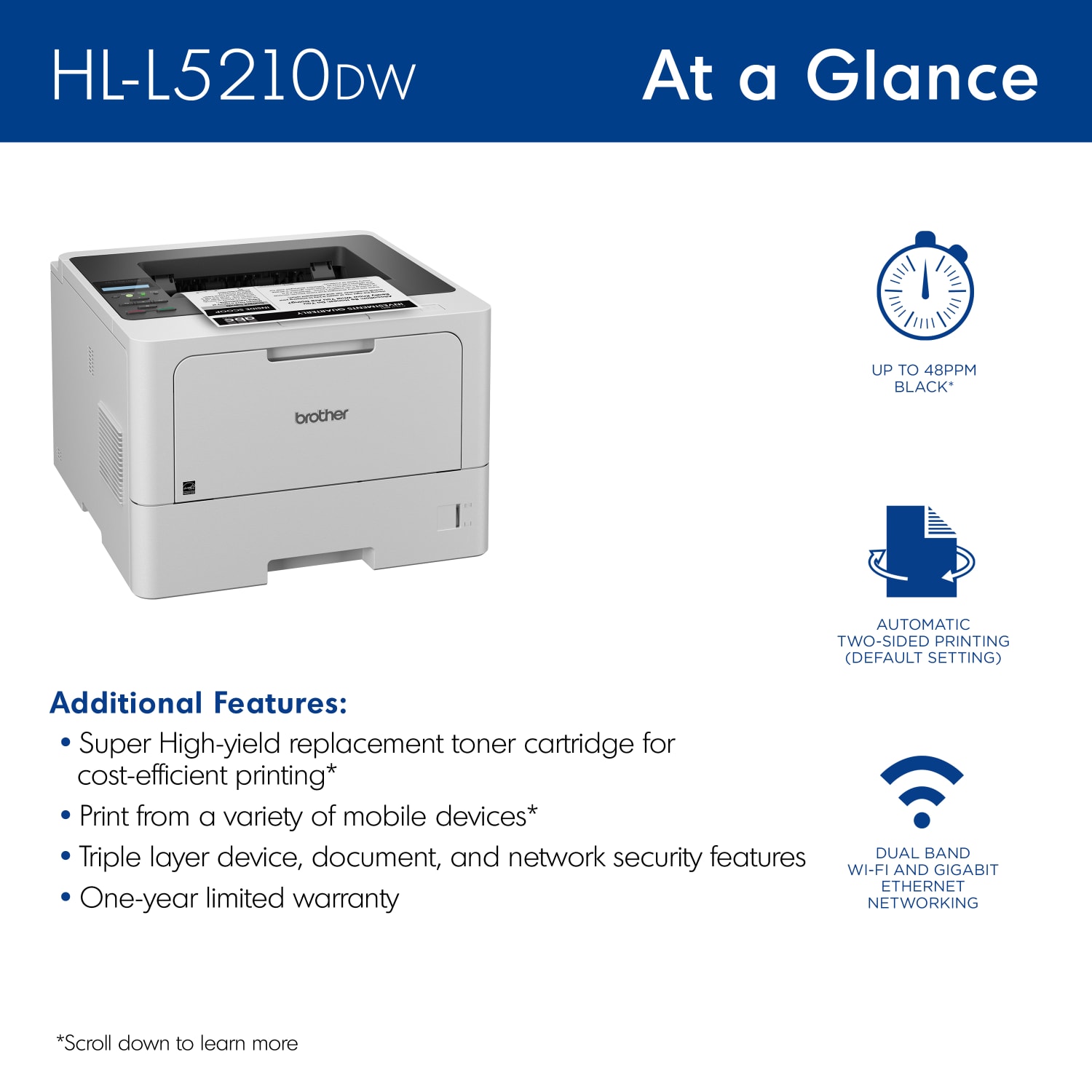 Brother HL-L5210DW Business Wireless Laser Monochrome Printer With Duplex Printing - Image 4