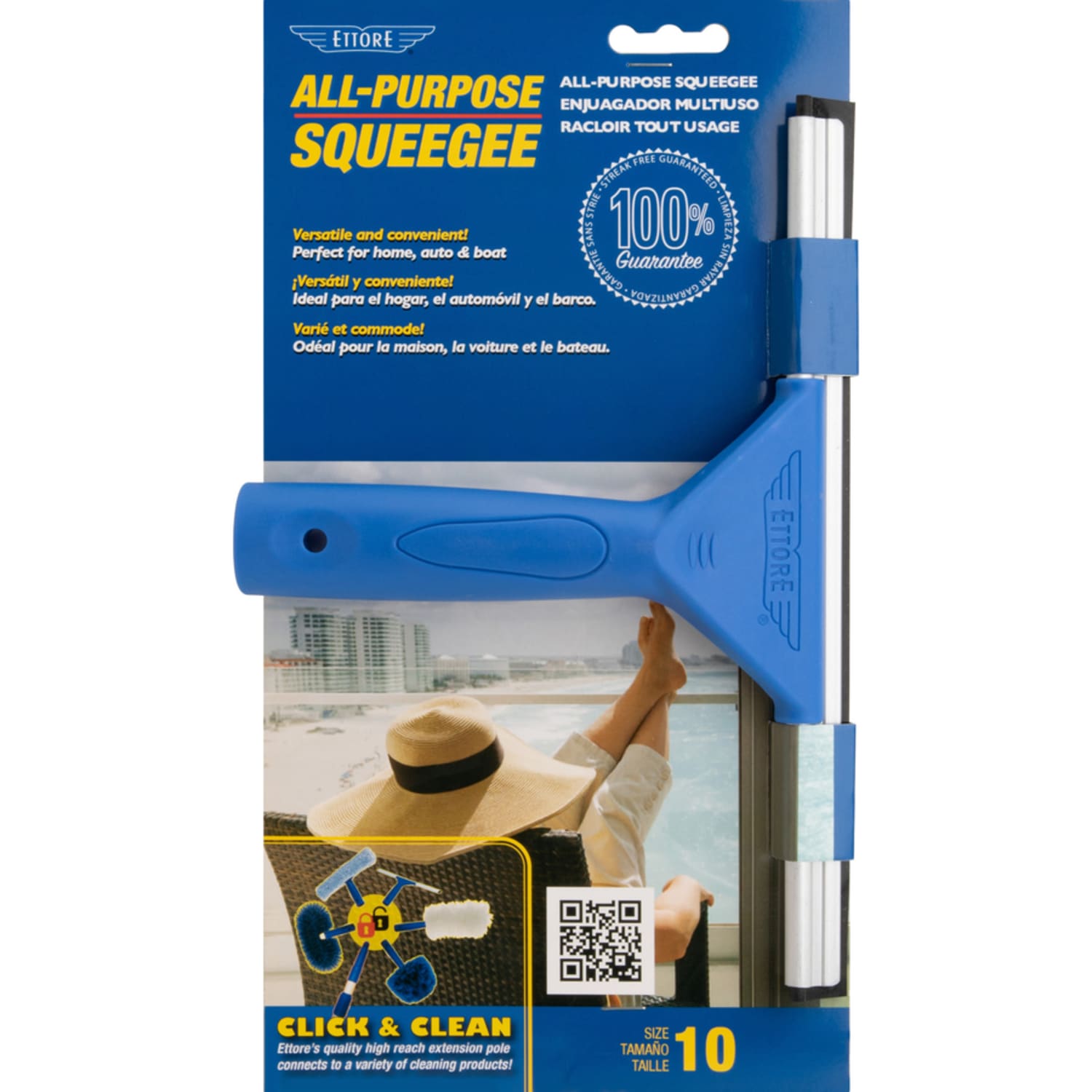 Ettore All-purpose Squeegee - Rubber Blade - Plastic Handle - 6.5in Height x 10in Width x 1.5in Length - Lightweight, Streak-free - Blue - 1Each - Image 3
