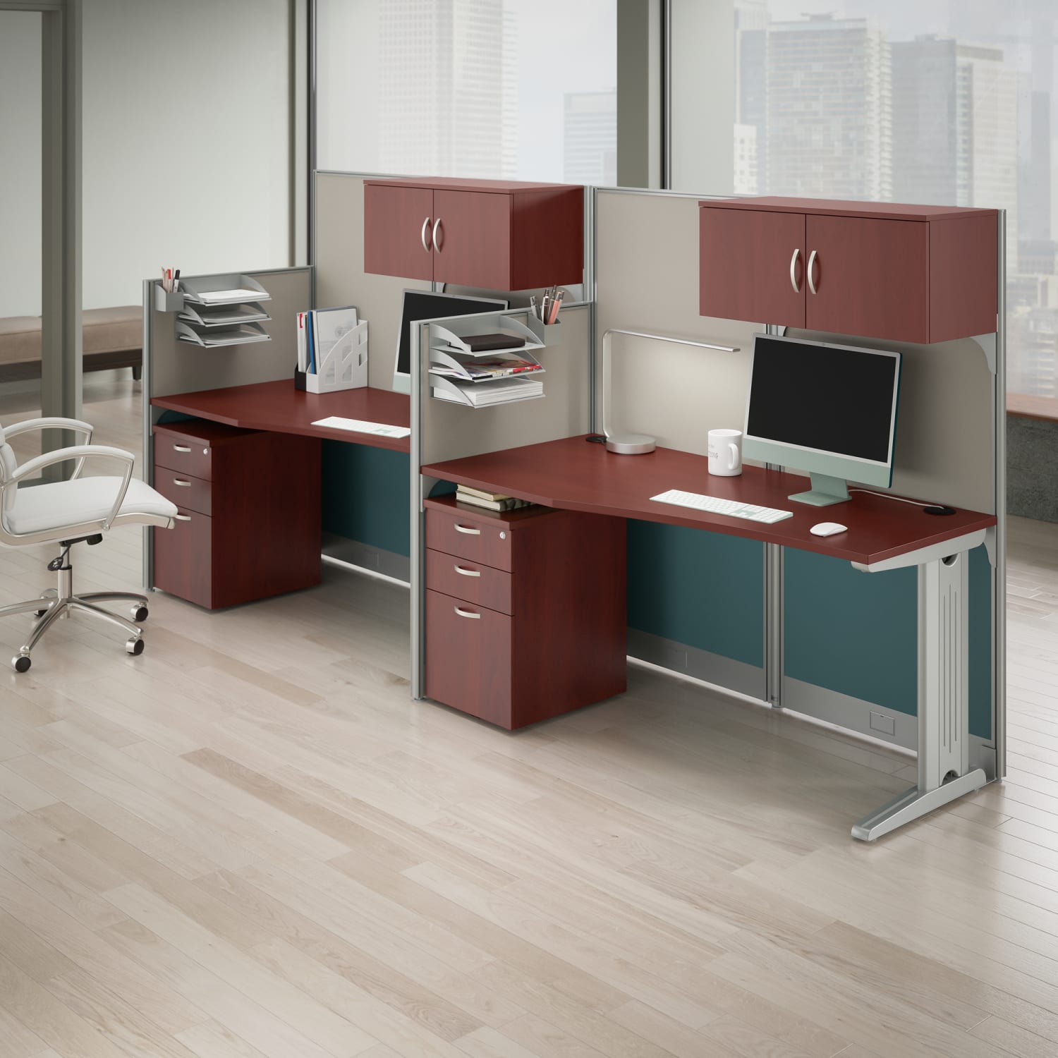 Bush Business Furniture Office in an Hour 2 Person Cubicle Workstations, Hansen Cherry, Standard Delivery - Image 3