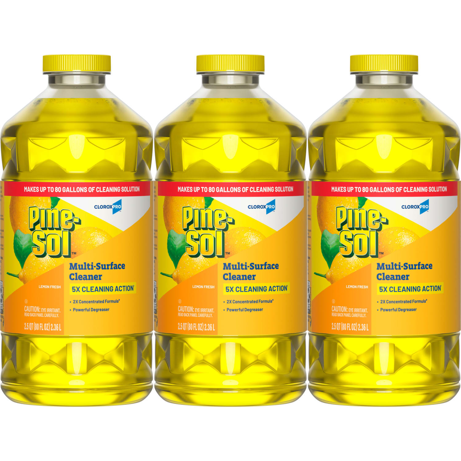 CloroxPro Pine-Sol Multi-Surface Cleaner, Lemon Fresh, 80 Fl Oz, Pack Of 3 Bottles
