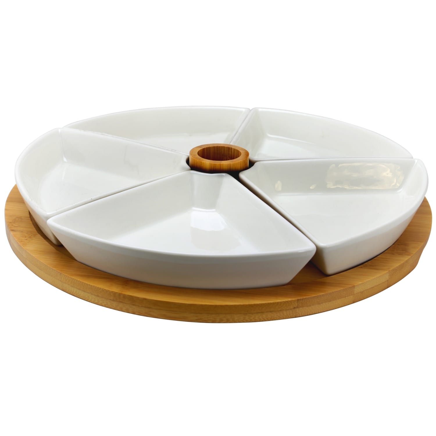 Elama Signature 7-Piece Appetizer Serving Set, White/Bamboo - Image 3