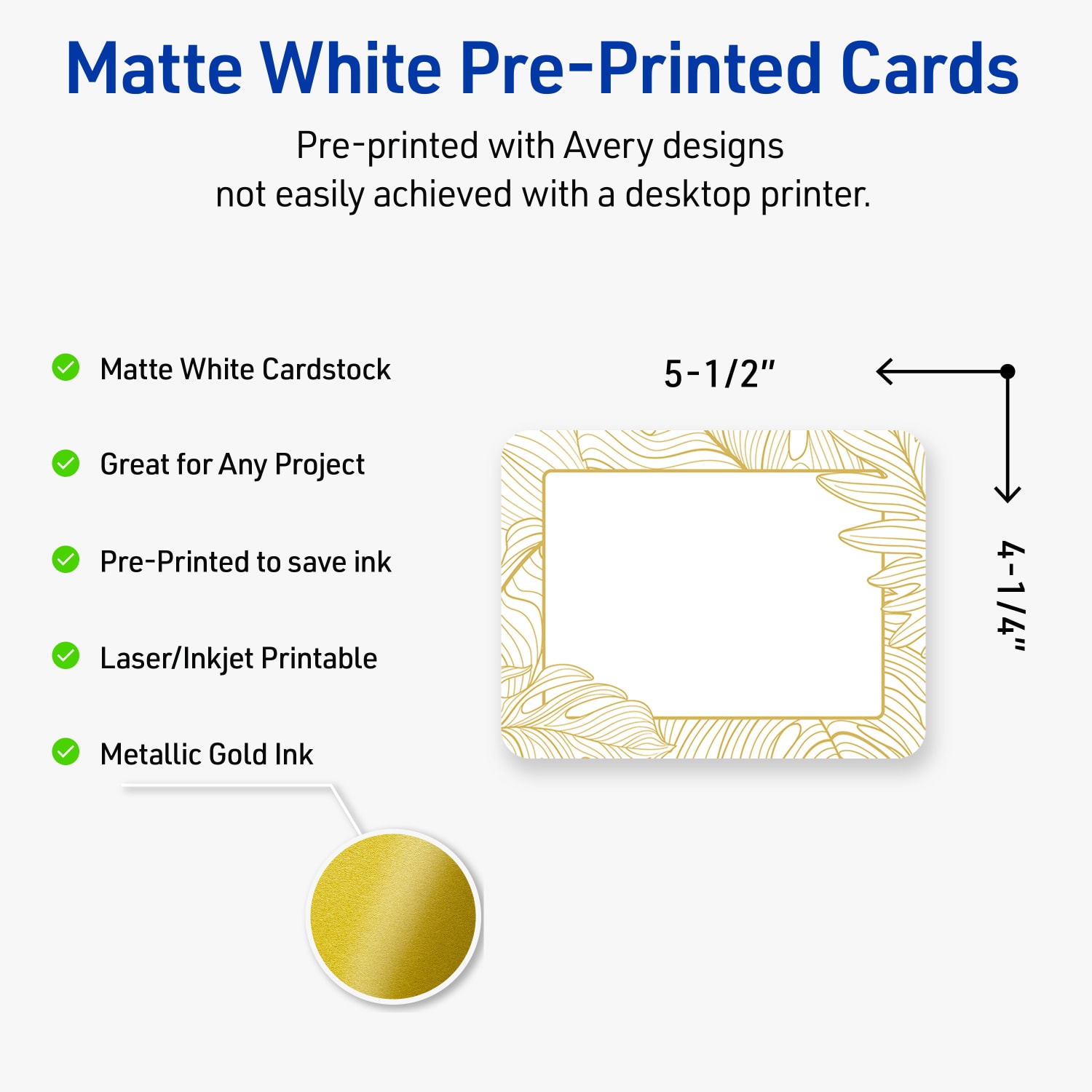 Avery Printable Postcards With Sure Feed Technology, 4-1/4in x 5-1/2in, Matte White With Gold Florals, Pack Of 20 - Image 4