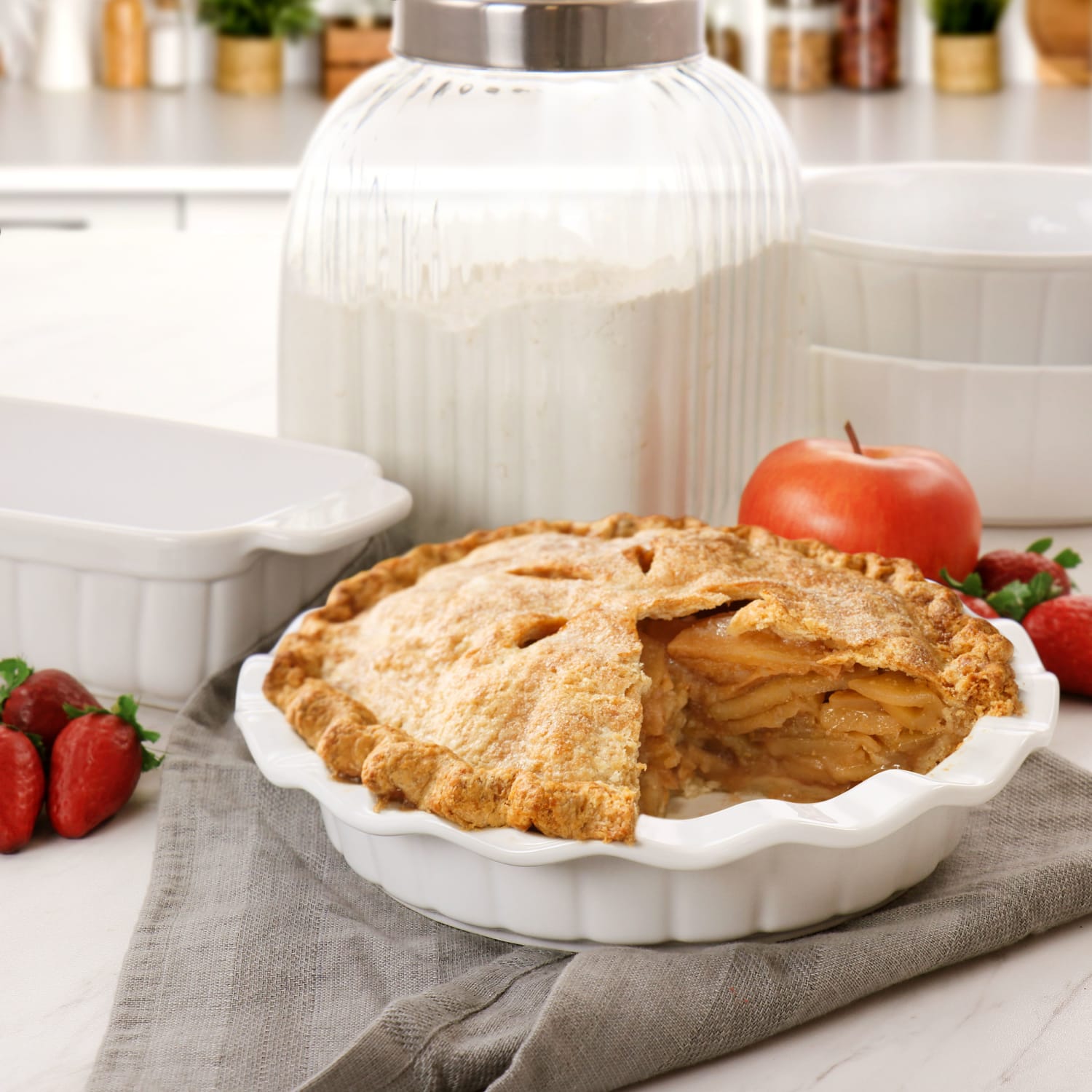 Gibson Elite Stoneware Gracious Dining 4-Piece Bakeware Set, White - Image 4